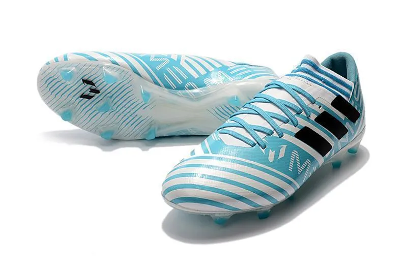 New Adidas Nemeziz Messi FG Soccer Cleats Shoes Silver Blue Black Foot Protection Power Cushion