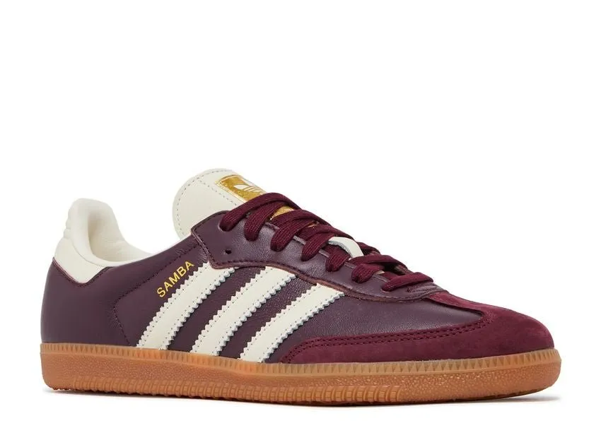 Adidas Samba OG Maroon Gold Metallic Feet Wellness