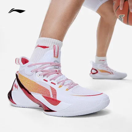 Asymmetrical Lace Guides Li Ning Sonic 10 Ultra Mid Basketball Shoes - White/Red
