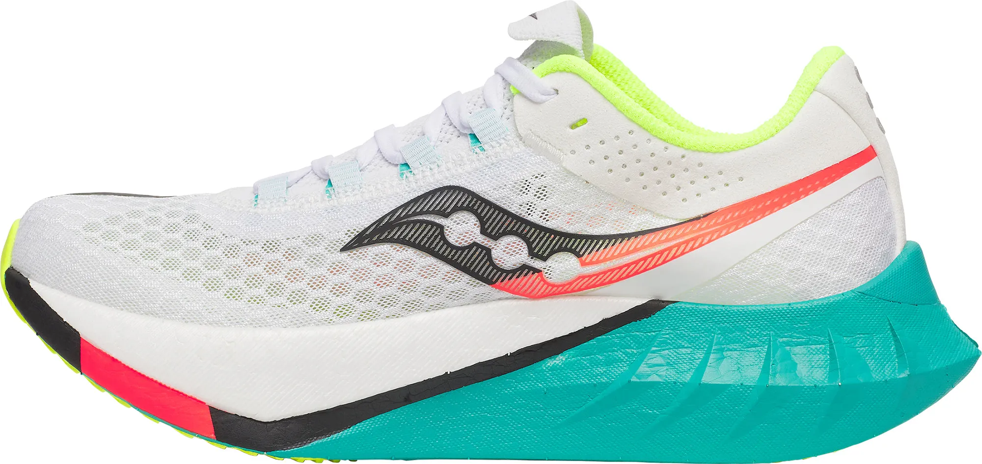 Saucony Endorphin Pro 4 Womens Running Shoes - White running in an obstacle course race