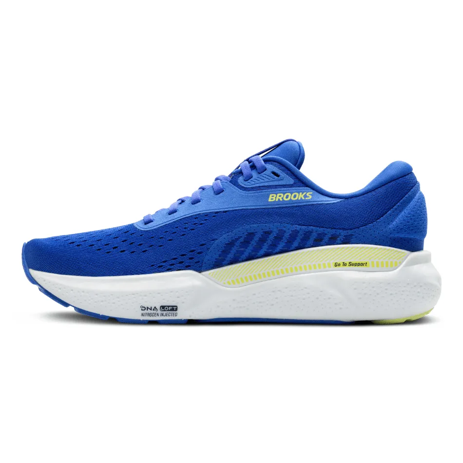 Comfort Layer Dual Density Crash Pad Brooks Men's Adrenaline GTS 24 Running Shoes 2E Width (Wide fit) in Cobalt/Neo Yellow/Peacoat SS25