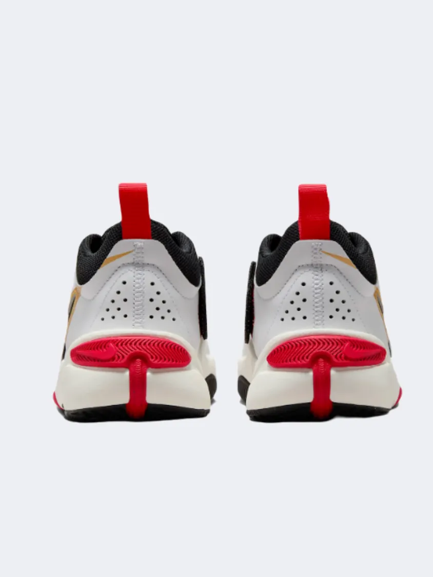 Nike Team Hustle 11 Gs-Boys Basketball Shoes White/Gold/Red/Black Anti Fatigue Footbed King Walk