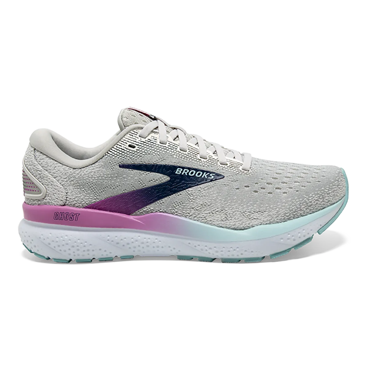 indoor running shoe features Brooks Ghost 16 - White - Grey - Estate Blue