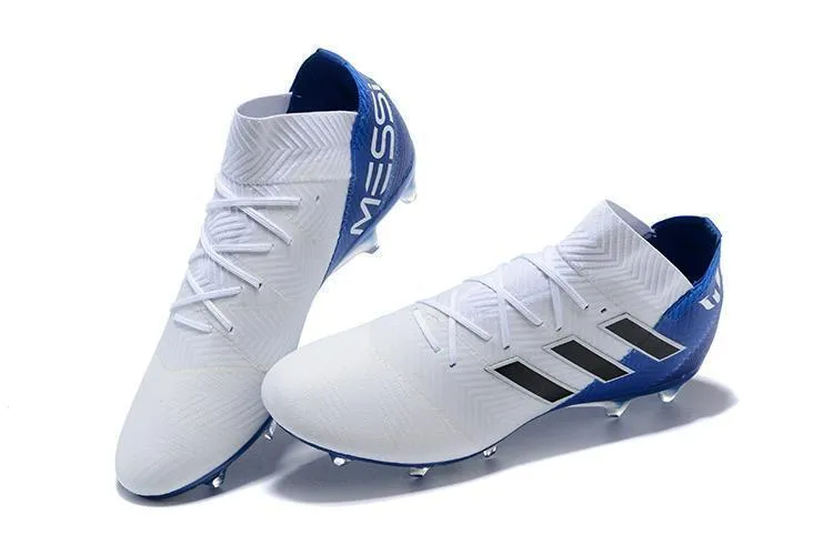 New Adidas Nemeziz Messi 18.1 FG Soccer Cleats Shoes White Blue Black Push Off Clean Surface