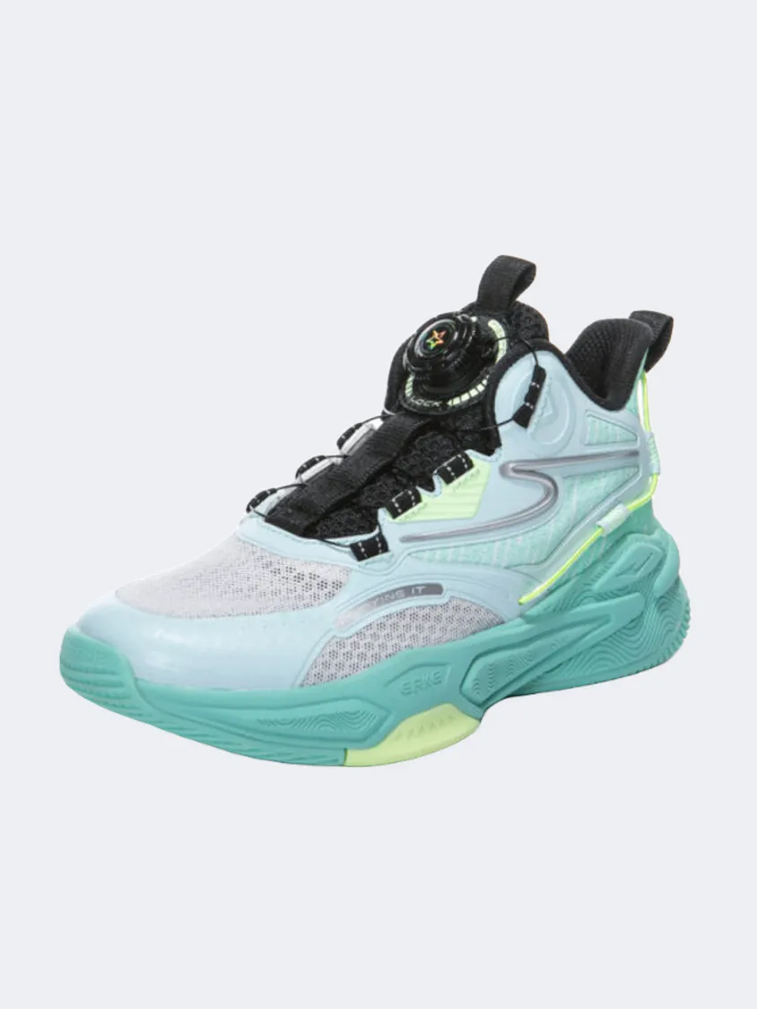 Erke Gs Boys Basketball Shoes Blue/Green/White Color Mix Retro Mood