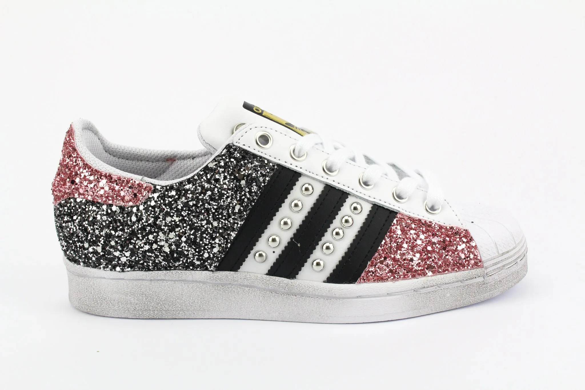Adidas Superstar Total Glitter Black Silver & Pink Sunset Walk Smooth glide