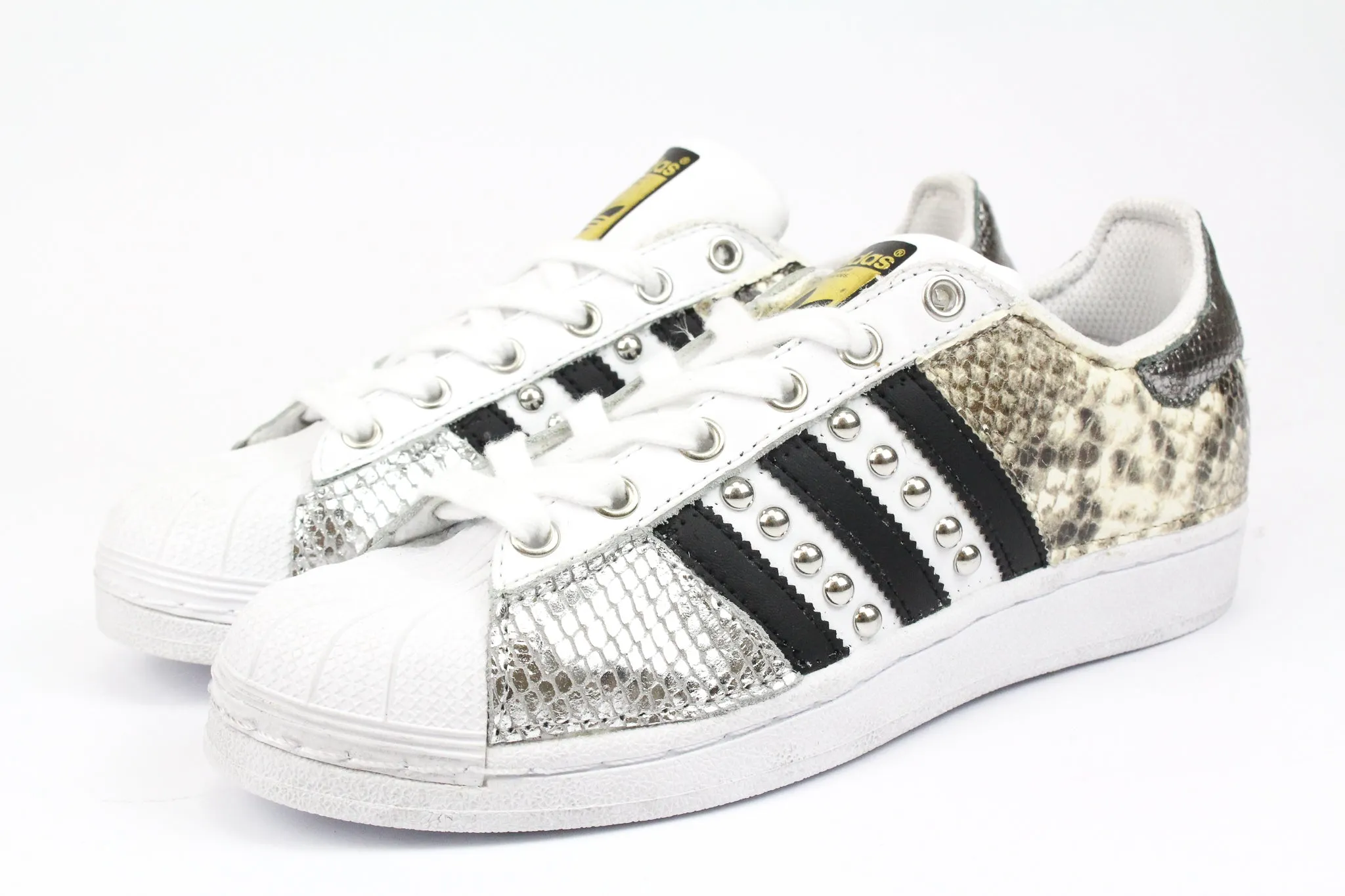 Adidas Superstar Pitone Borchie & Pelle Laminata Argento Quiet Sole