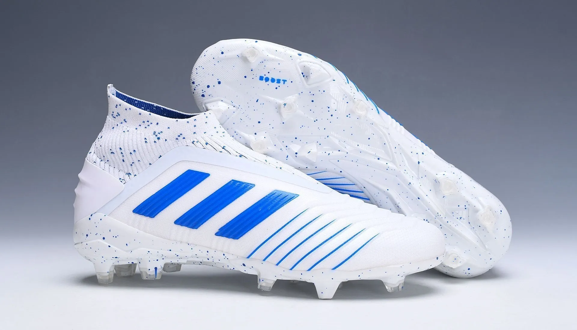 New Adidas Predator 19.1 FG Soccer Cleats Shoes White Blue Laceless Upper Control Full Motion