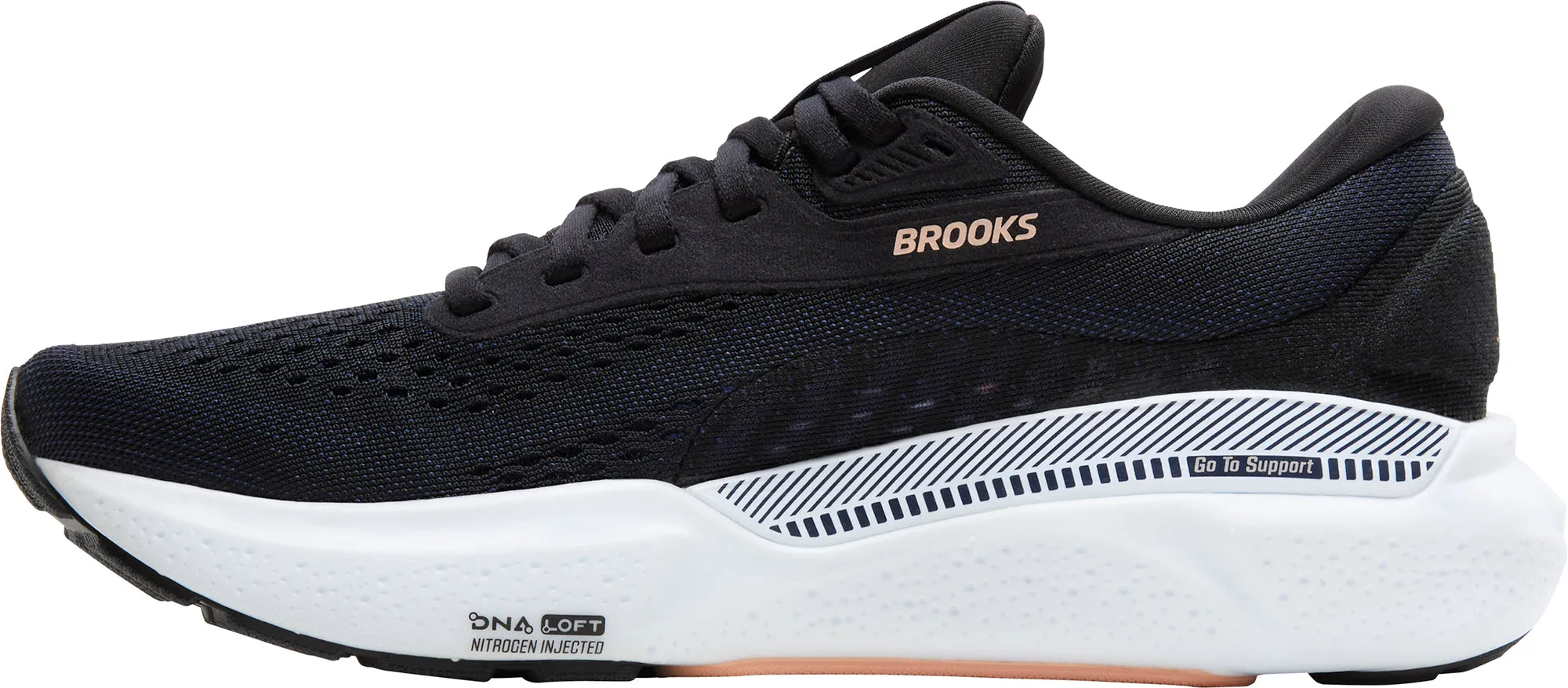 Brooks Adrenaline GTS 24 Womens Running Shoes - Black running on a synthetic track shoes