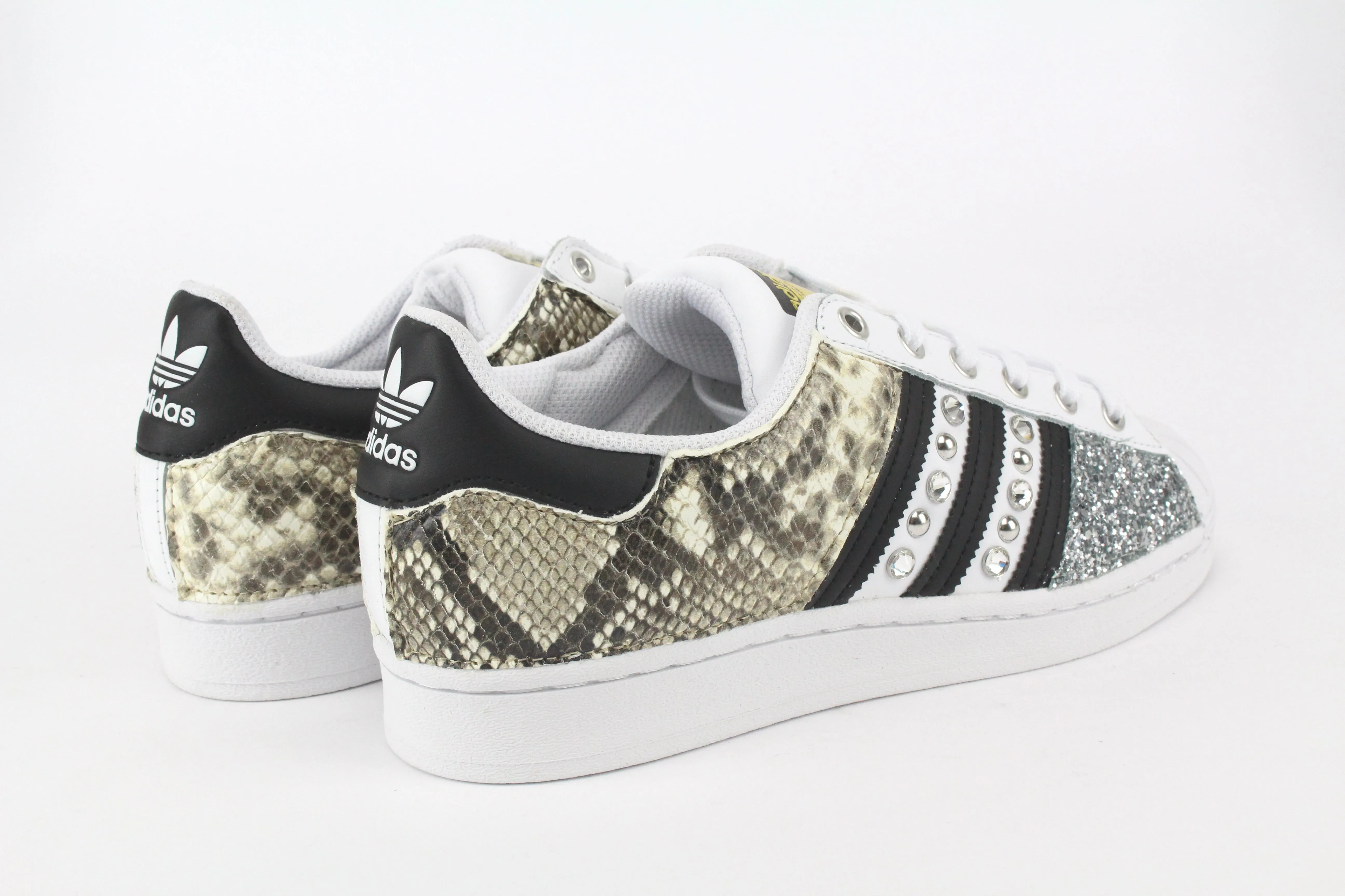Pet Walk Adidas Superstar Pitone Borchie Strass & Glitter Argento