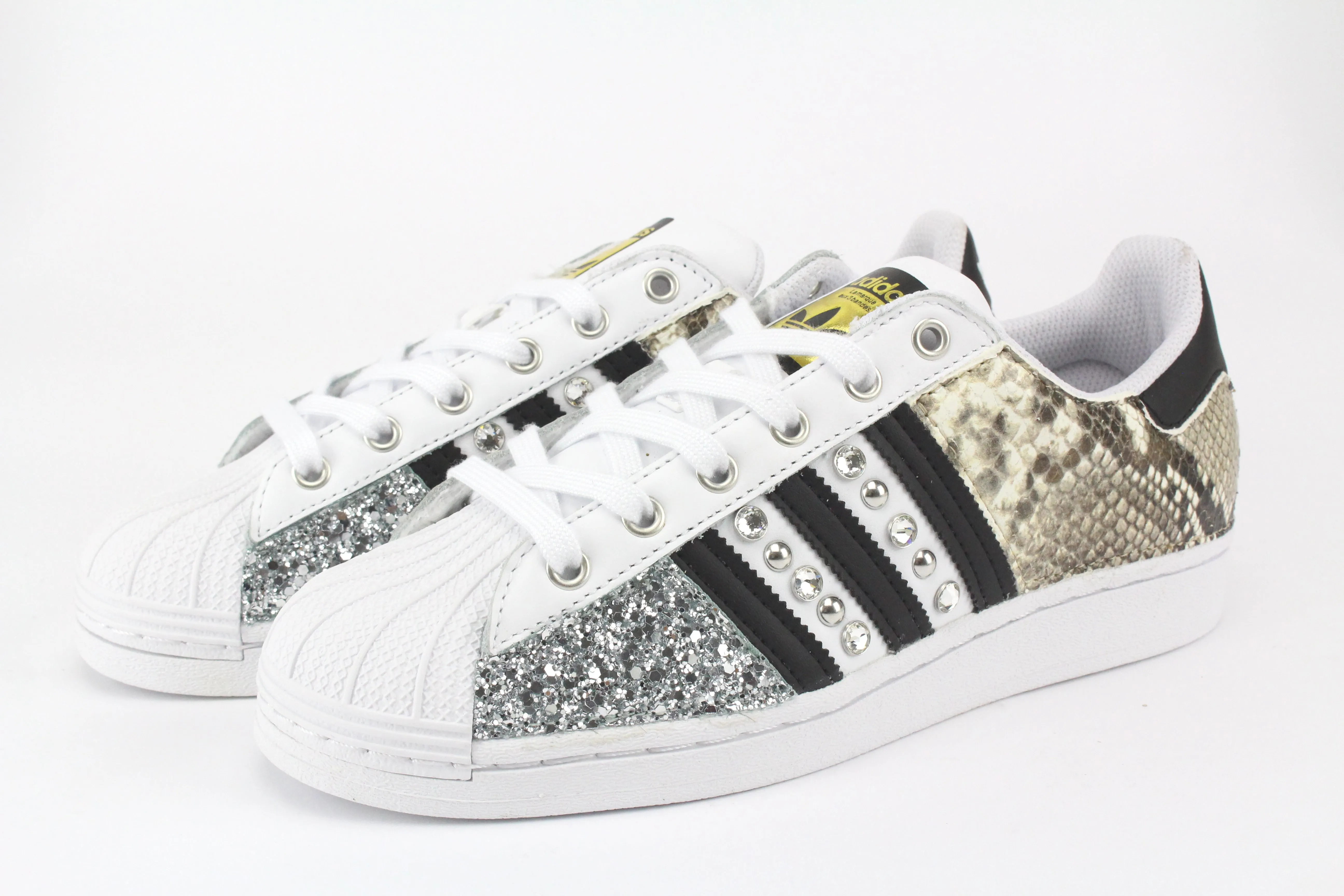 Lightweight Walking Shoes Adidas Superstar Pitone Borchie Strass & Glitter Argento