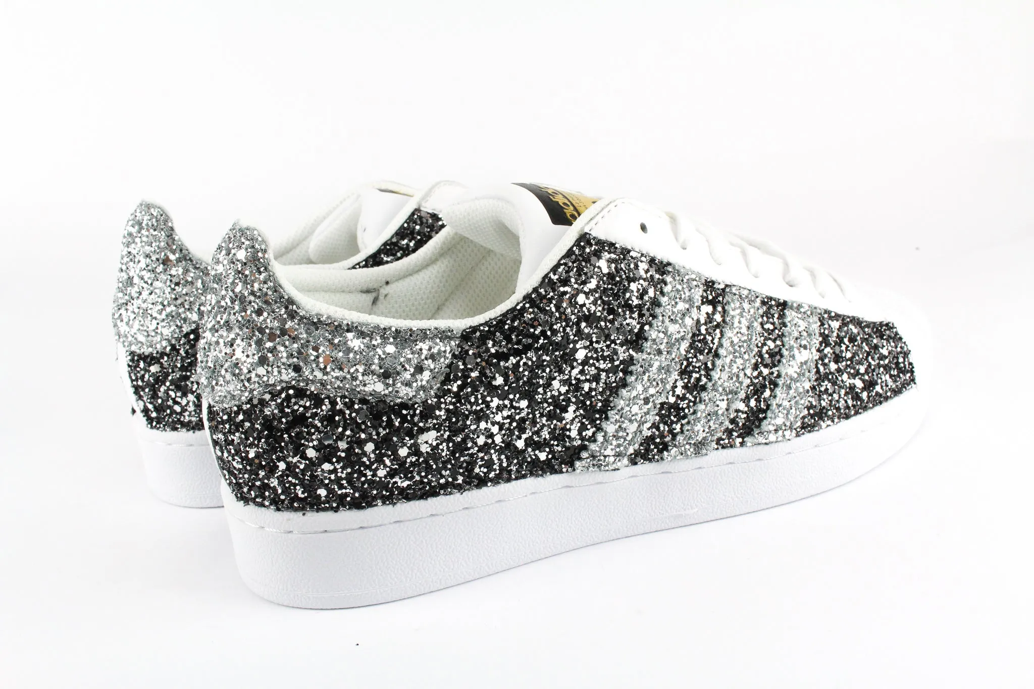 Adidas Superstar Total Glitter BlackSilver&Silver Train Hike Slip On Construction