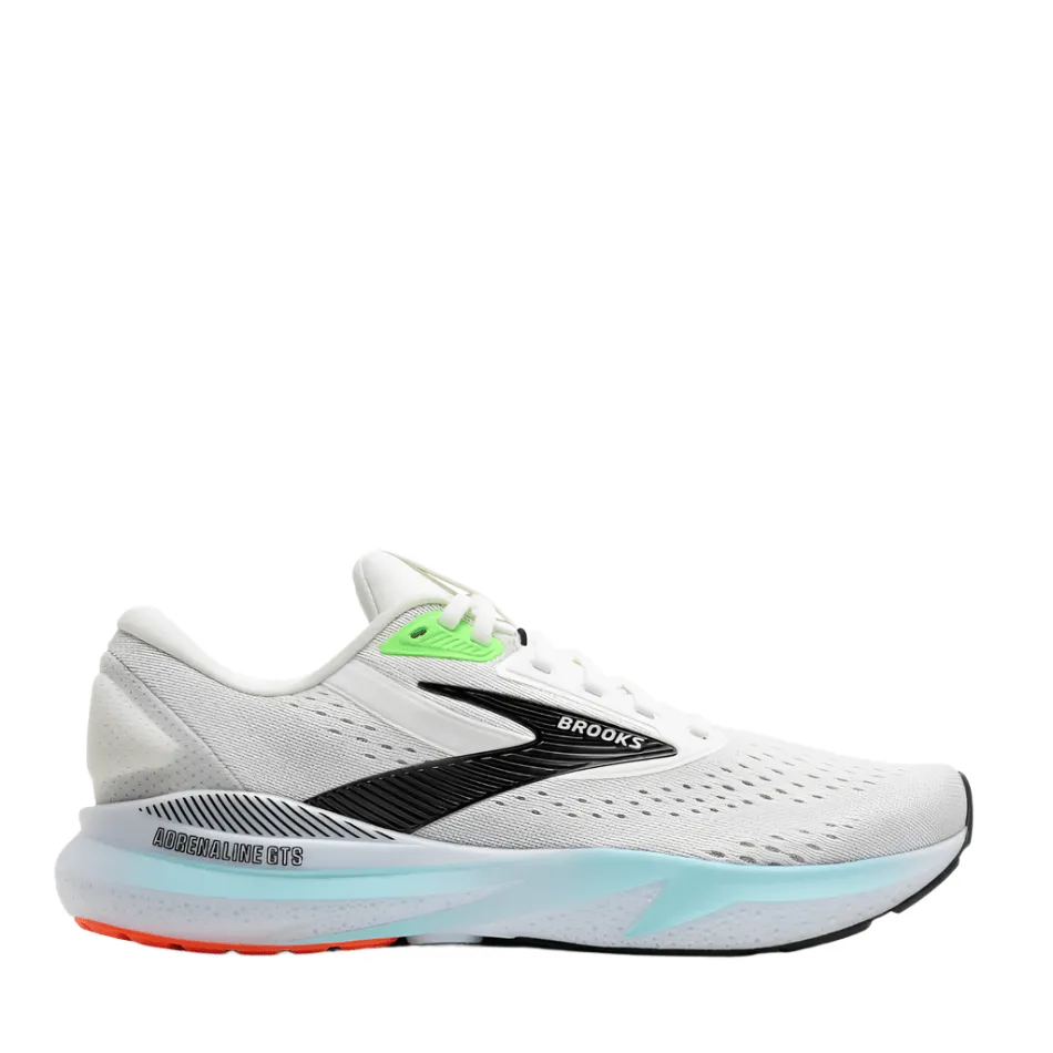Brooks Men's Adrenaline GTS 24 Running Shoes in White/Gecko/Atomizer AW25 futuristic shoes UV - protection - factor - effectiveness shoes