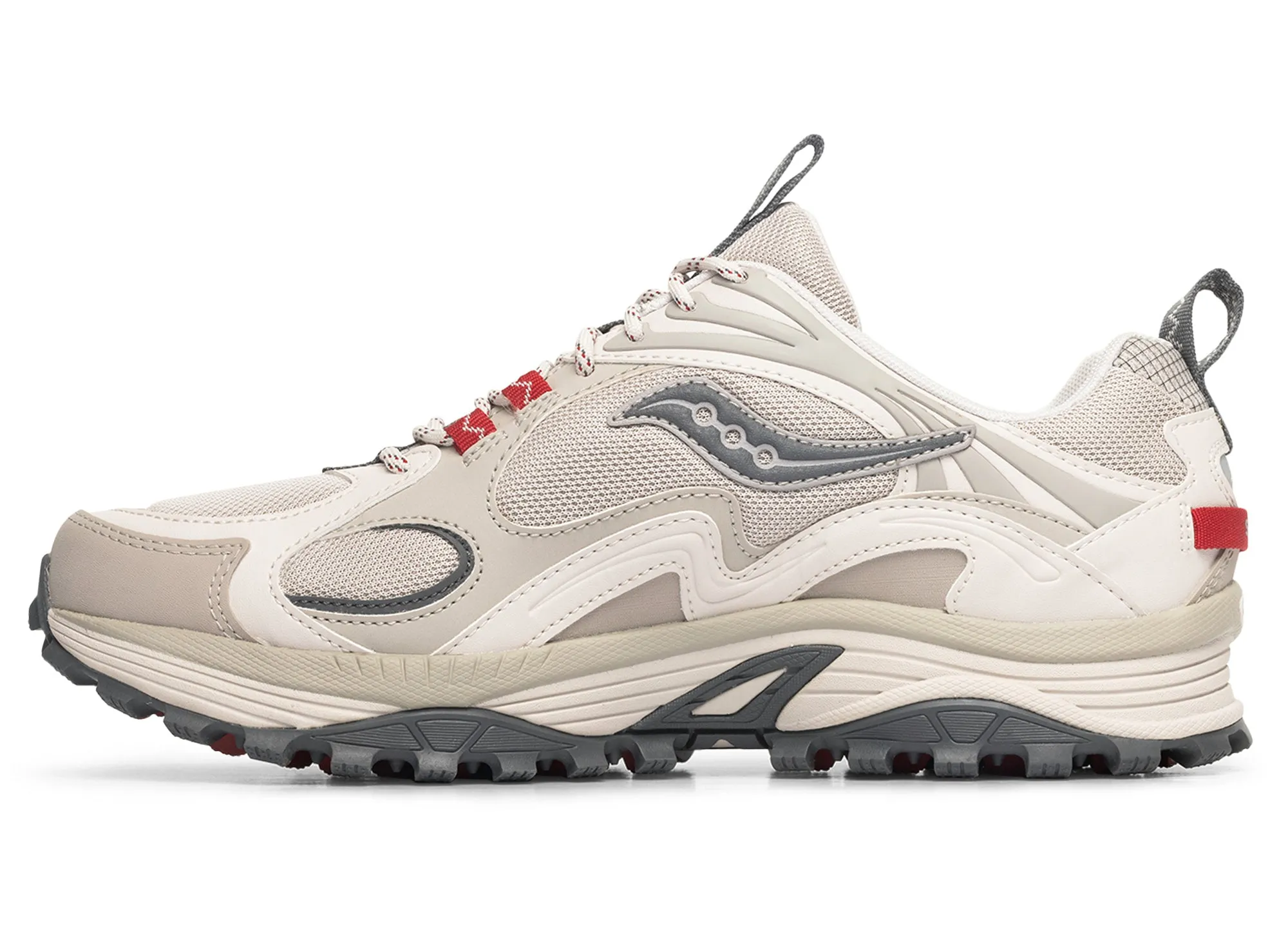 Saucony Grid Aura x Neutral Colors running in an underpass area shoes