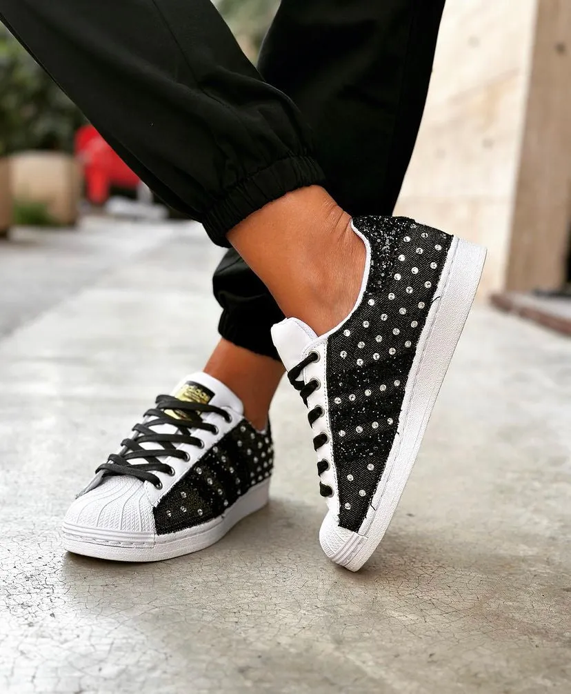 Air Cushion On The Run Adidas Superstar Black Jeans & Strass Termo