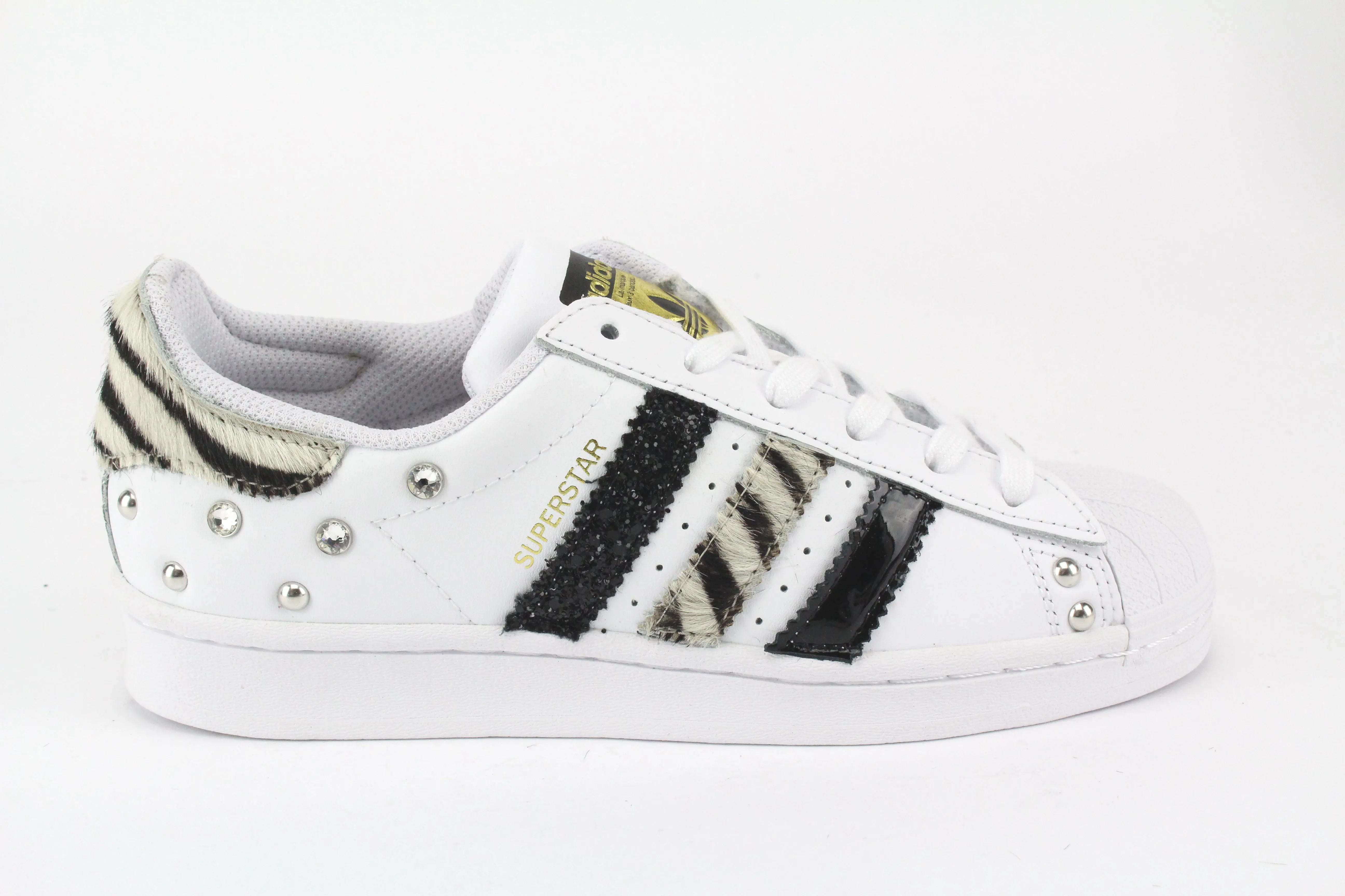 Adidas Superstar Zebrate Strass & vernice Nera Easy on