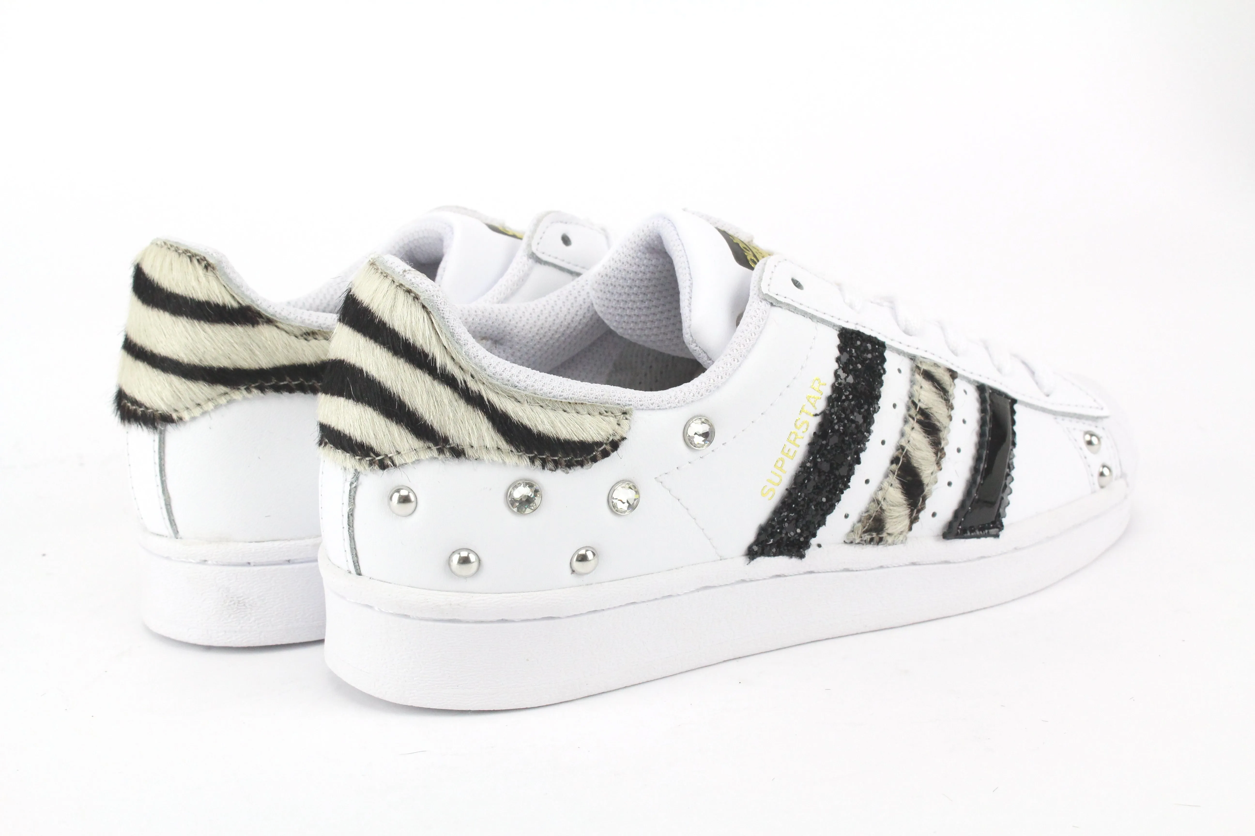 Adidas Superstar Zebrate Strass & vernice Nera Clear Step Slim Design