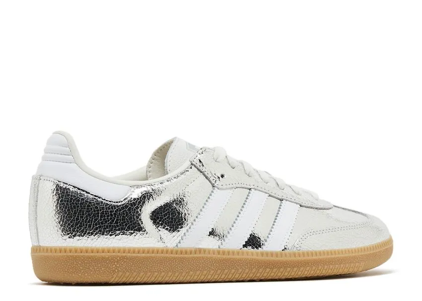 Adidas Samba OG Silver Metallic Cracked Leather Effortless Walk Peach Soft