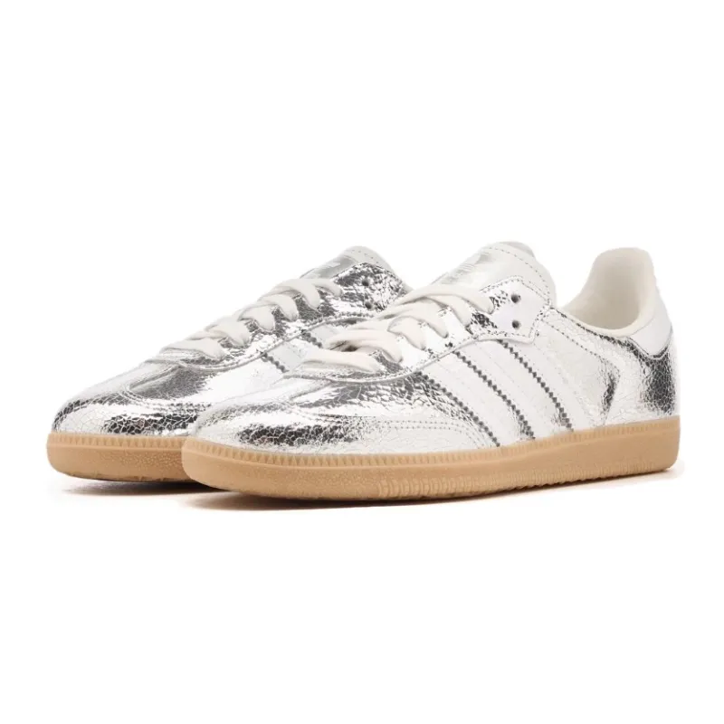Adidas Samba OG Silver Metallic Cracked Leather Timeless Style Footwear