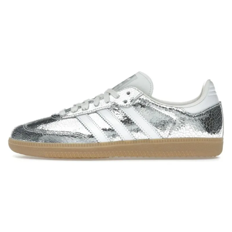 Adidas Samba OG Silver Metallic Cracked Leather Square Toe Smooth Steps