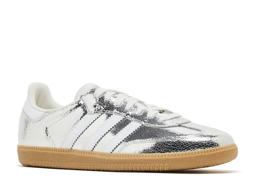 mules Adidas Samba OG Silver Metallic Cracked Leather