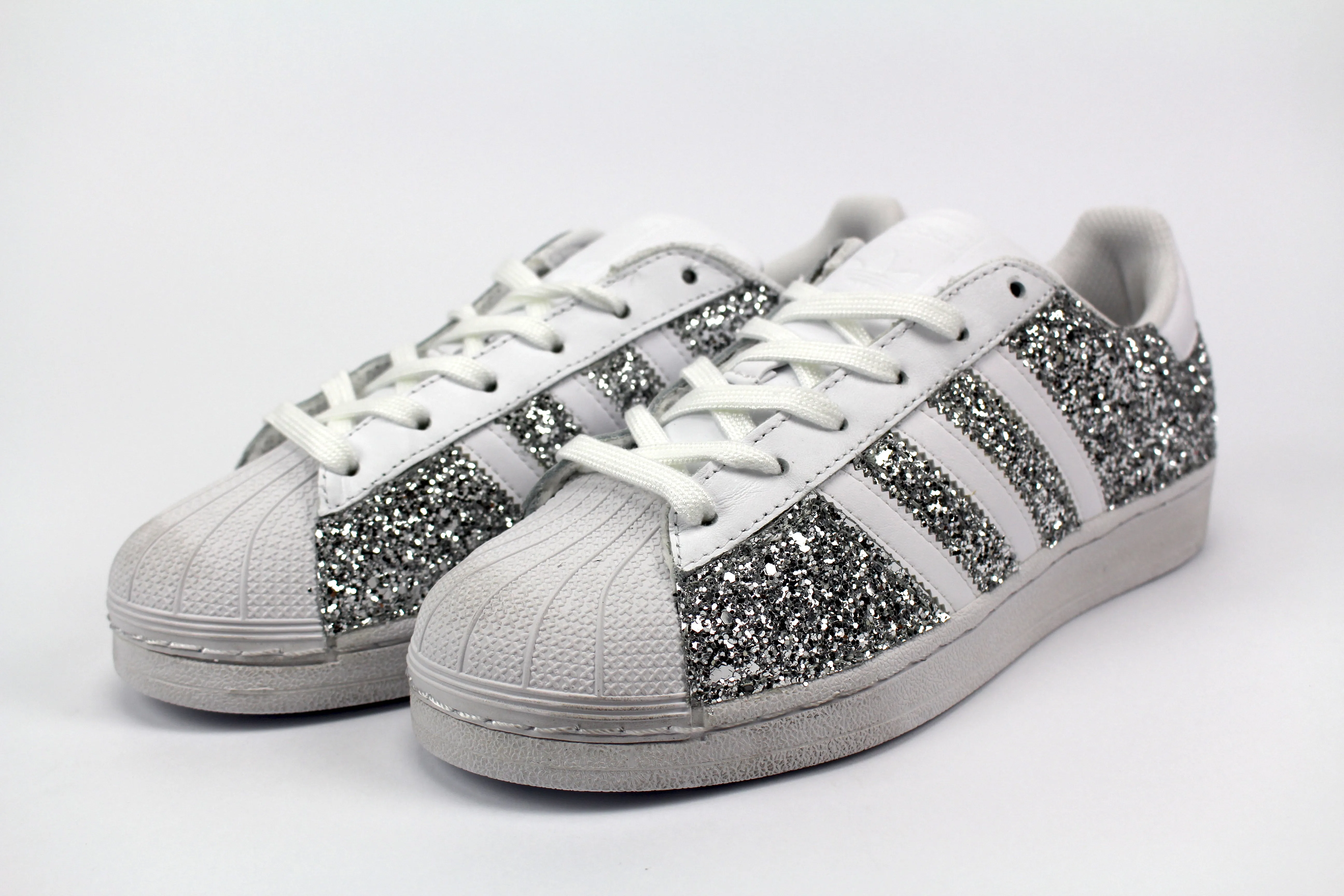Adidas Superstar White & Total Glitter Silver Tread Ready