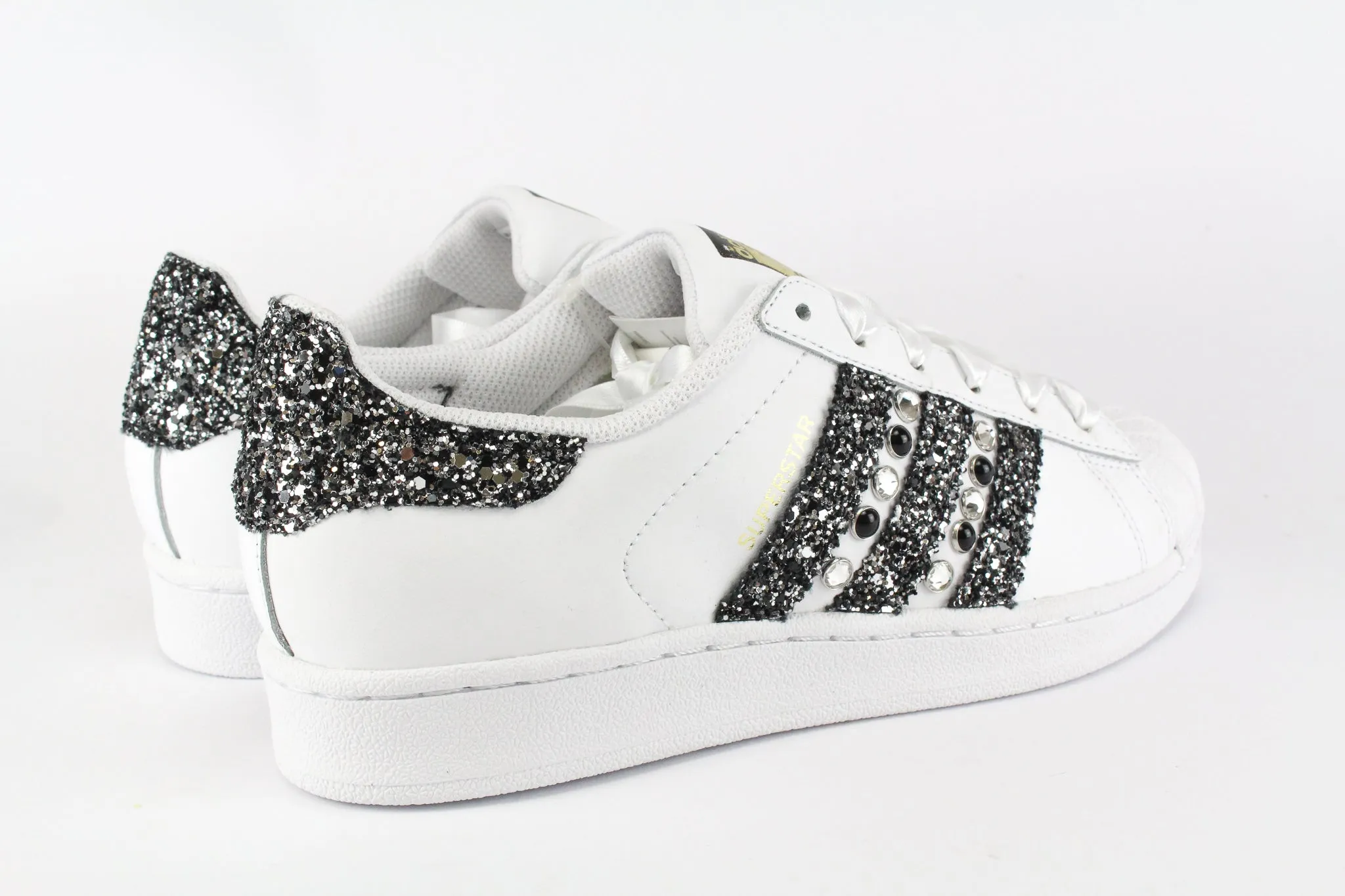 Adidas Superstar Black Silver Glitter & Strass Breathable Perforated Panel Quick Drying
