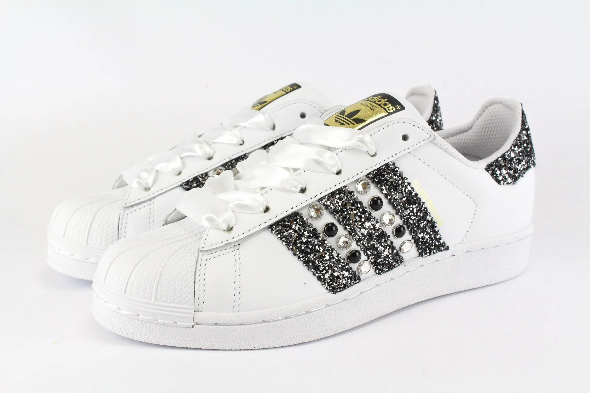 Adidas Superstar Black Silver Glitter & Strass Business Fit