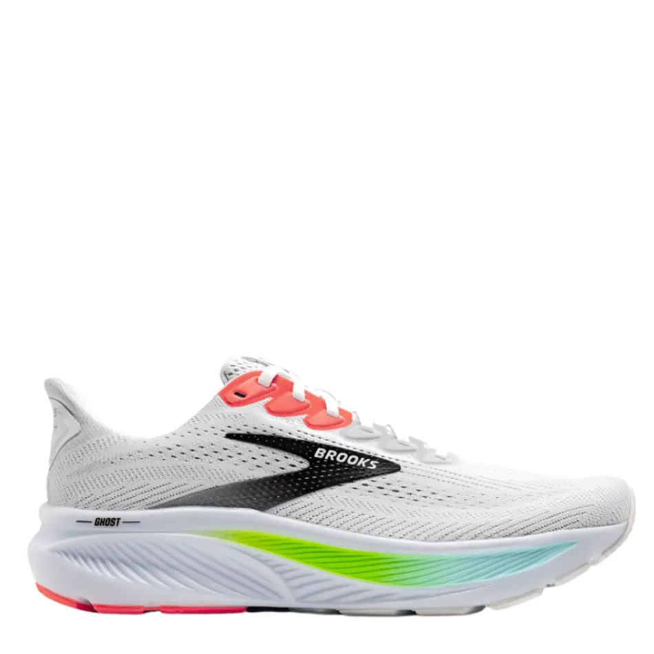 casual runners Molded Heel Brooks Men's Ghost 17 Running Shoes in White/Pink Clay/Gecko AW25