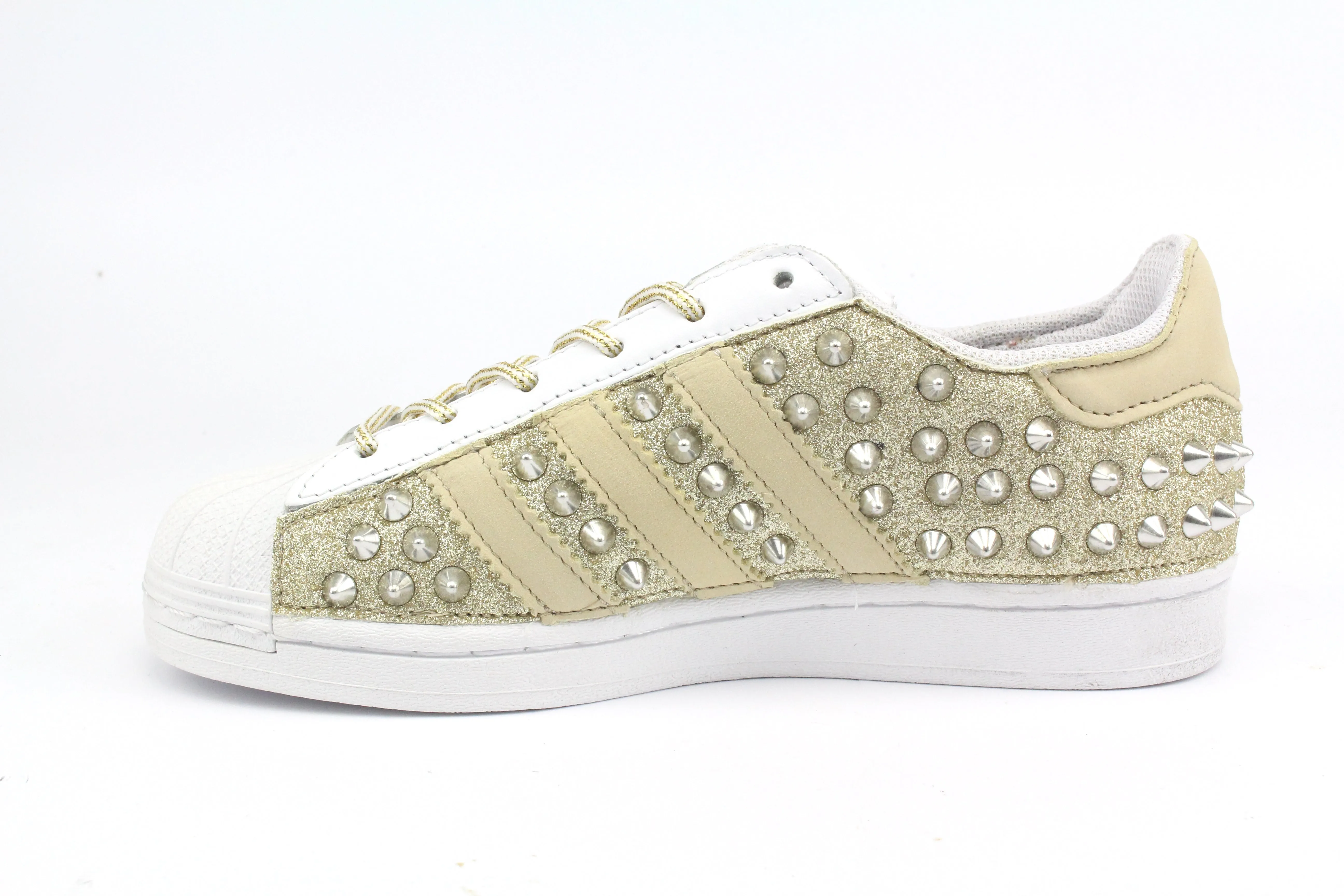 Hand Stitched Details Adidas Superstar Glitter Crema & borchie