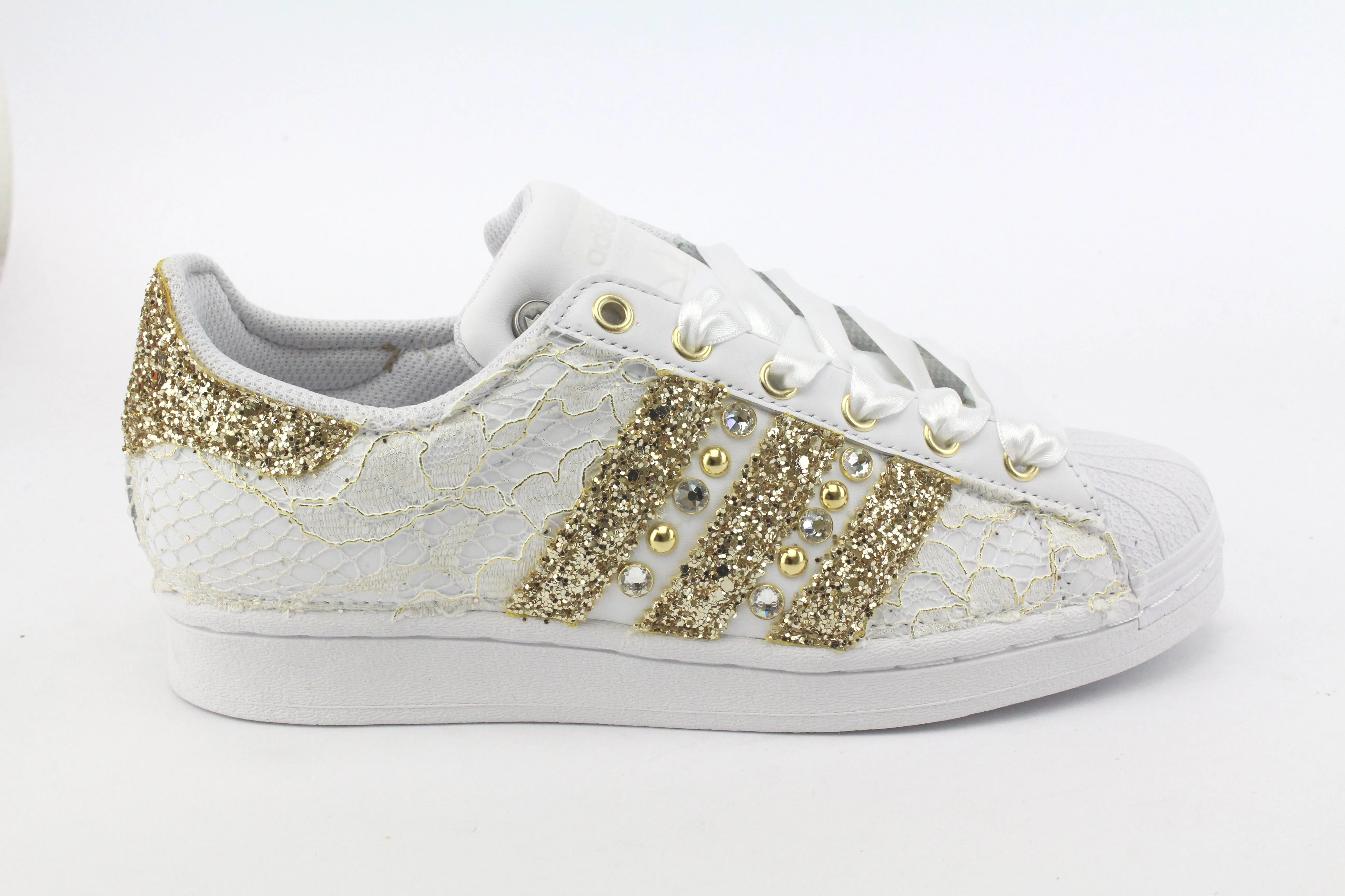 Adidas Superstar Pizzo White Glitter Oro Borchie & Strass Relax Step