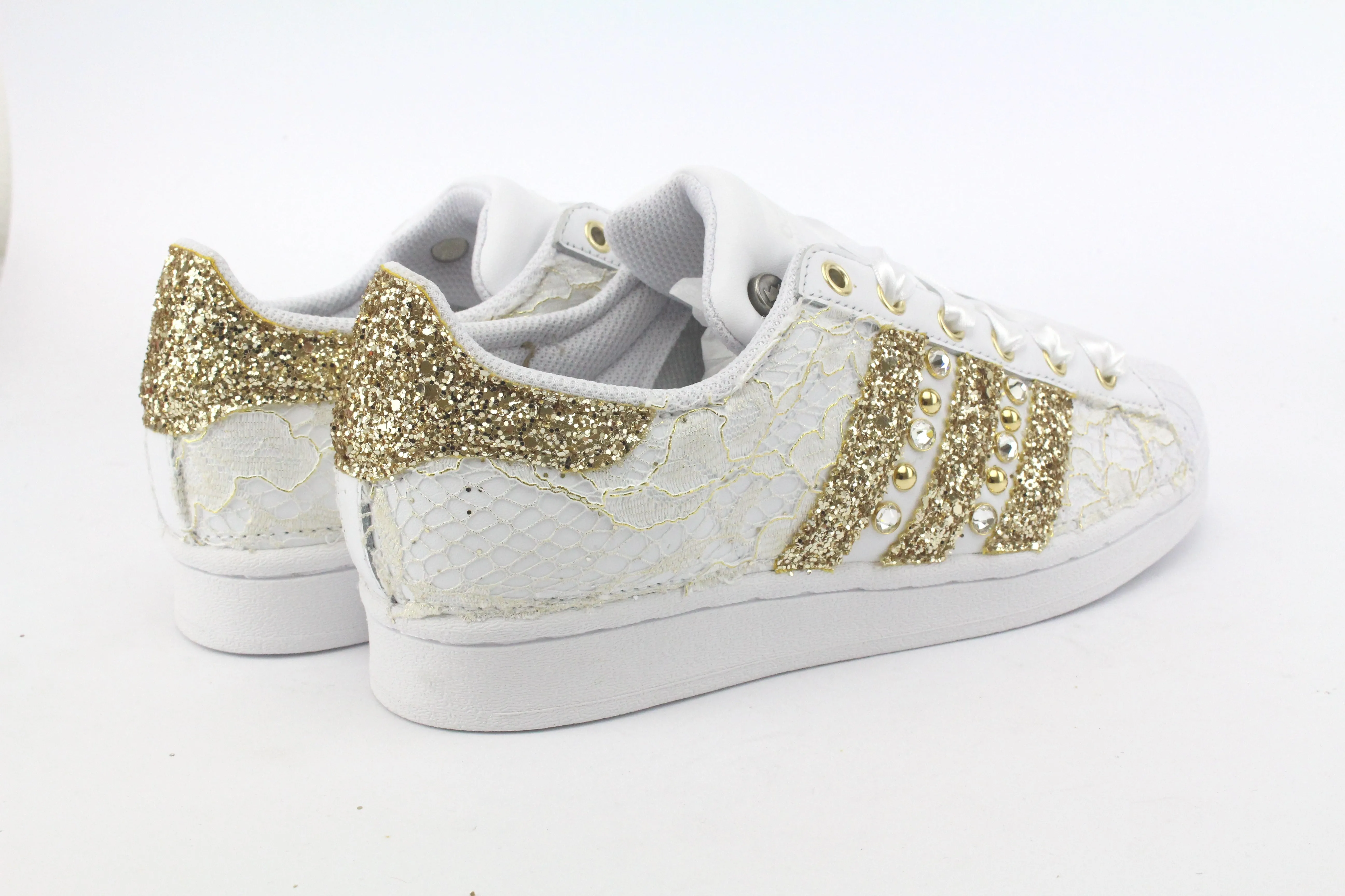Adidas Superstar Pizzo White Glitter Oro Borchie & Strass Campus Pace
