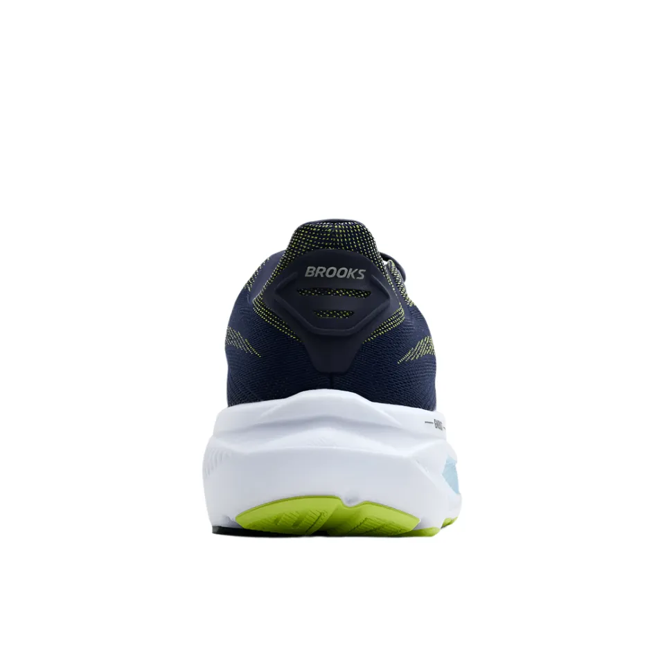 Brooks Men's Ghost 17 2E Wide Fit Running Shoes in Peacoat/Lime/Blue AW25 Molded Collar Padding traction - pattern sole shoes