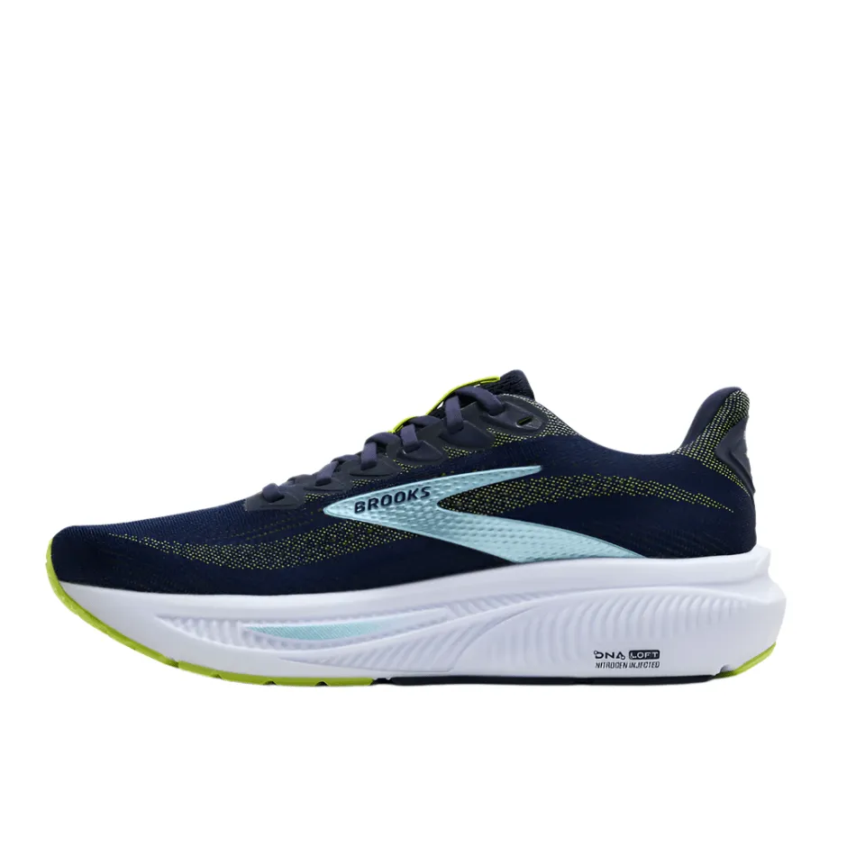 Brooks Men's Ghost 17 2E Wide Fit Running Shoes in Peacoat/Lime/Blue AW25 competitive running shoe function