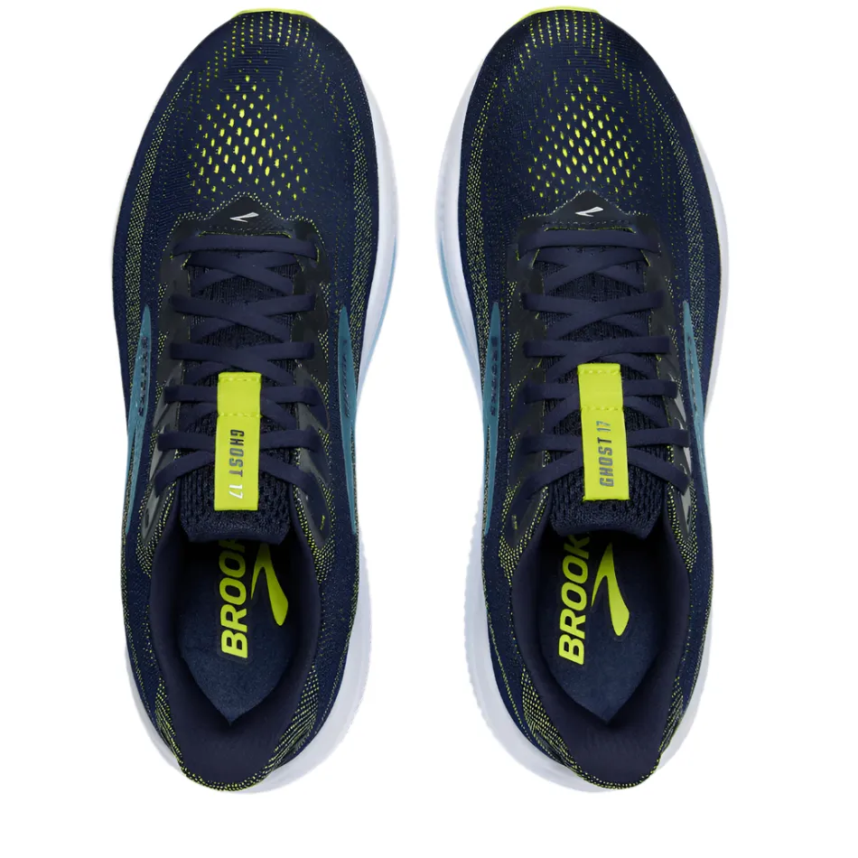 Balance Control Pro Performance Brooks Men's Ghost 17 2E Wide Fit Running Shoes in Peacoat/Lime/Blue AW25