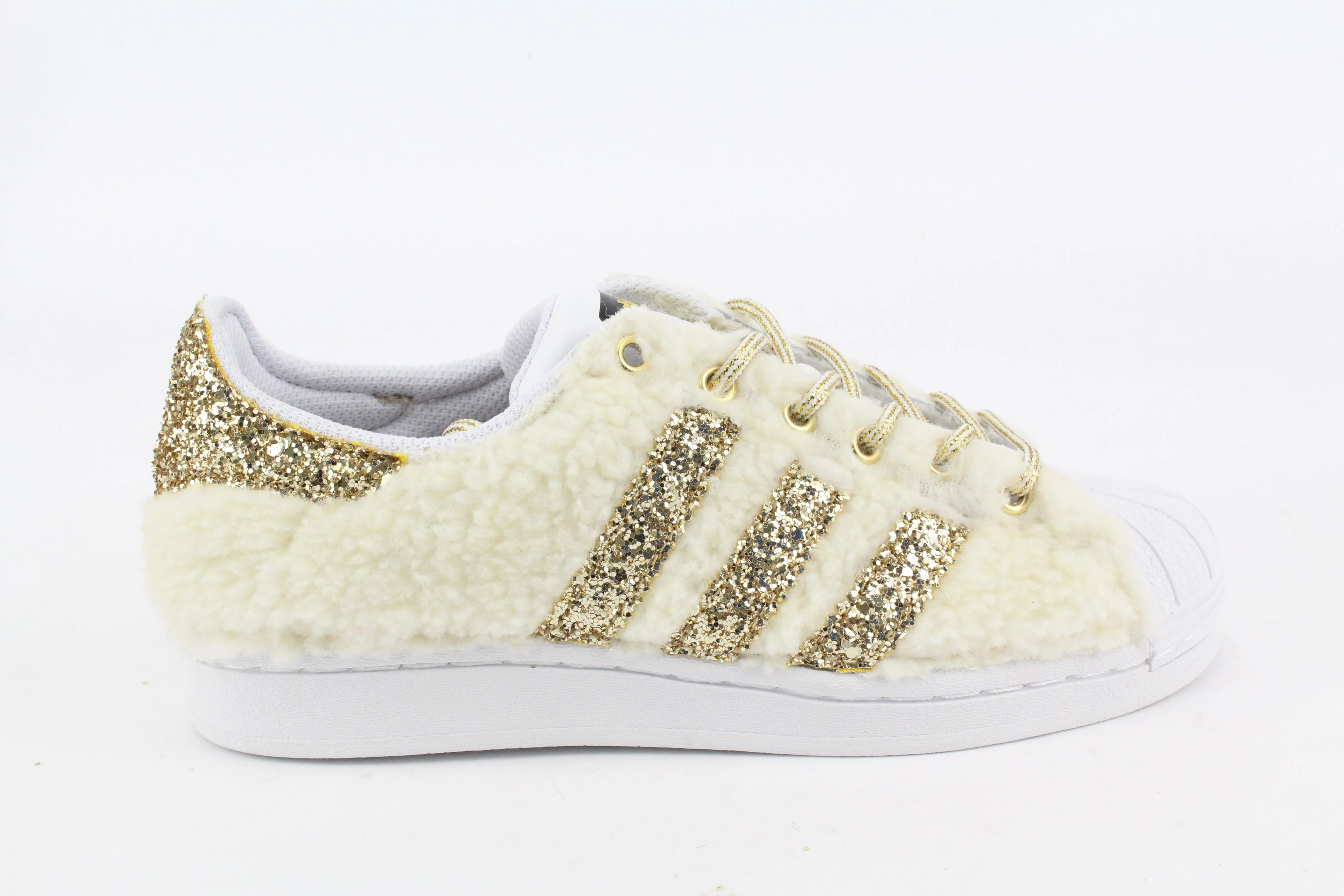 Comfort Socks Textured Grip Adidas Superstar Lamb White & Glitter Oro