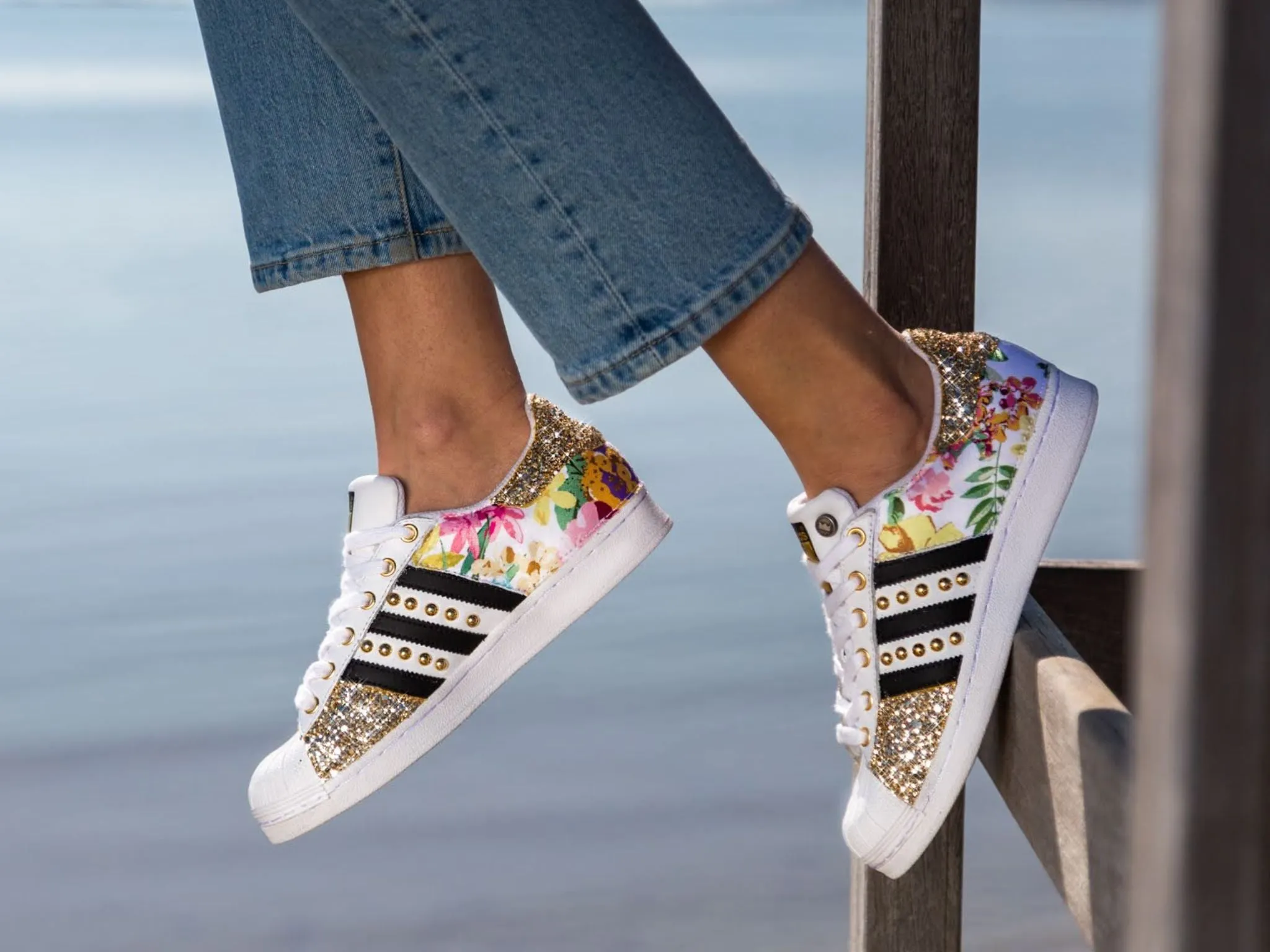 Comfy Outsole Adidas Superstar Fiori Gold 1 Glitter & Borchie