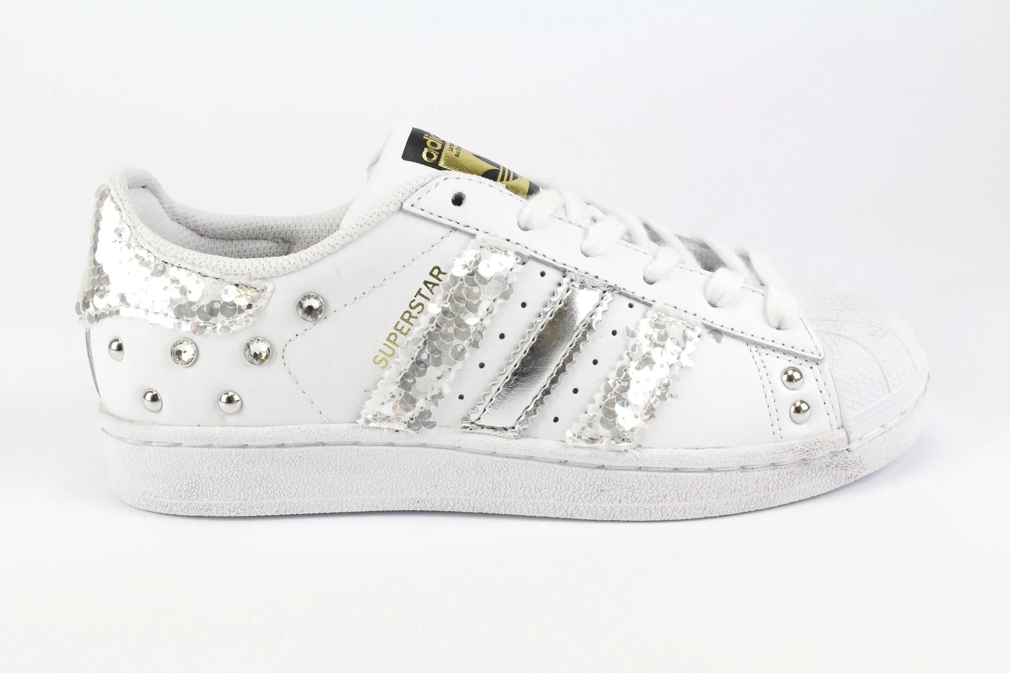 Adidas Superstar Silver Paillettes Strass & Borchie LaceUp Drive Ready
