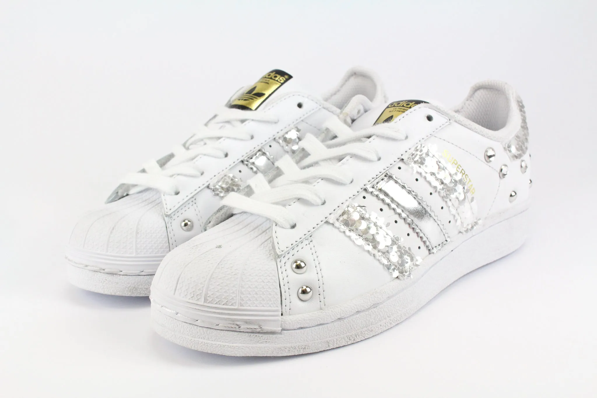No Hassle Adidas Superstar Silver Paillettes Strass & Borchie