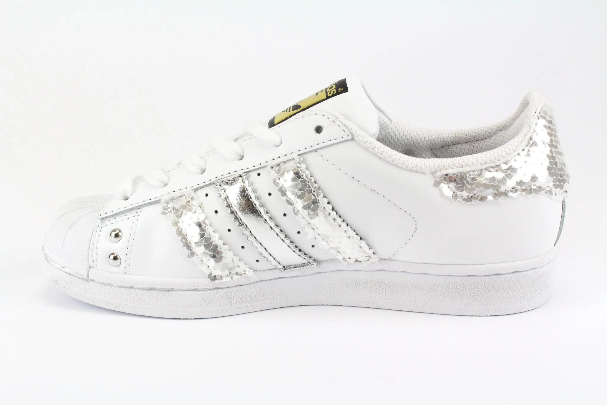 Collapsible Heel Weatherproof Stitching Adidas Superstar Silver Paillettes Strass & Borchie