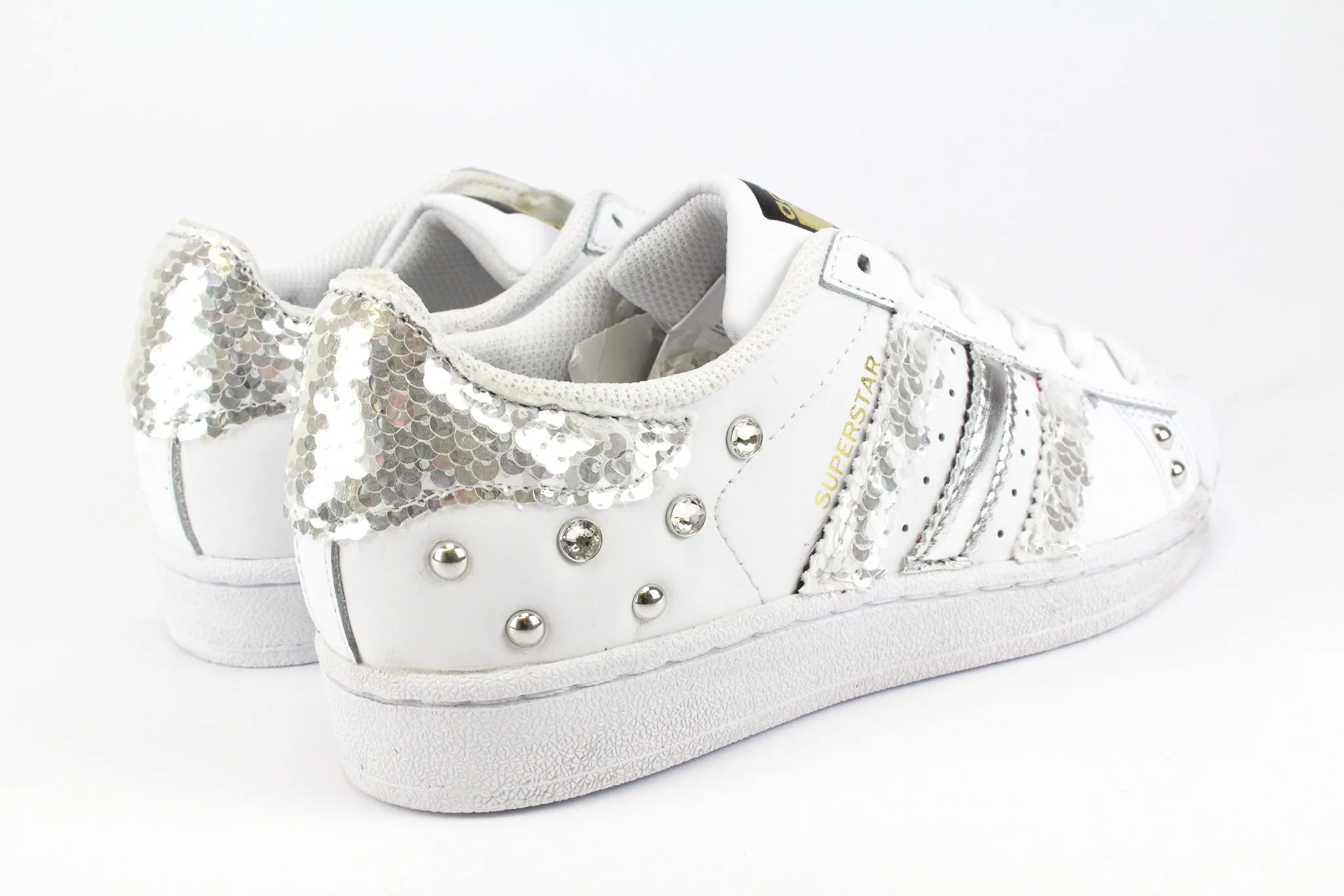 Low Top Design Adidas Superstar Silver Paillettes Strass & Borchie