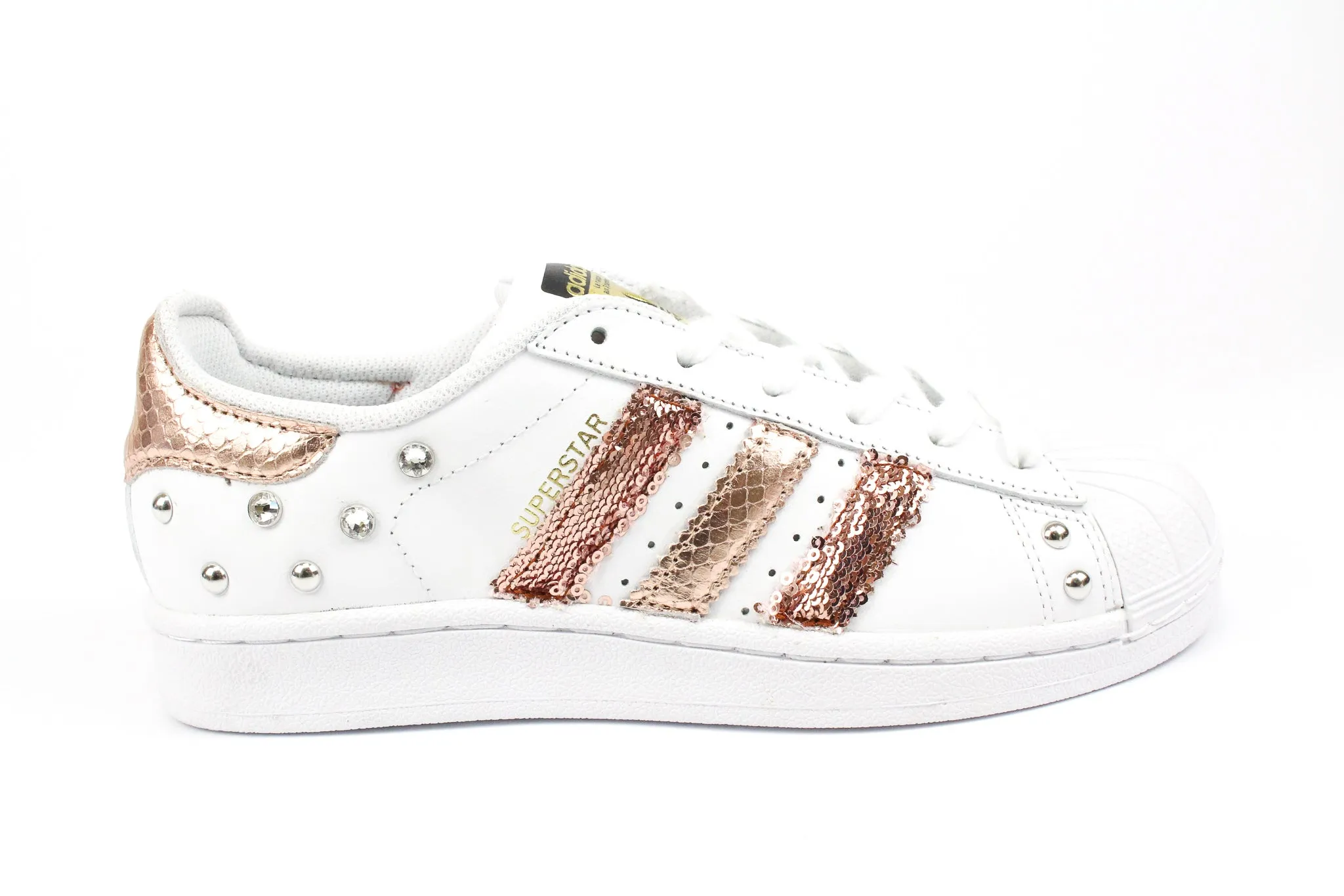 Adidas Superstar Pitone Laminato Rosa Rame Paillettes & Strass Sleek Fit