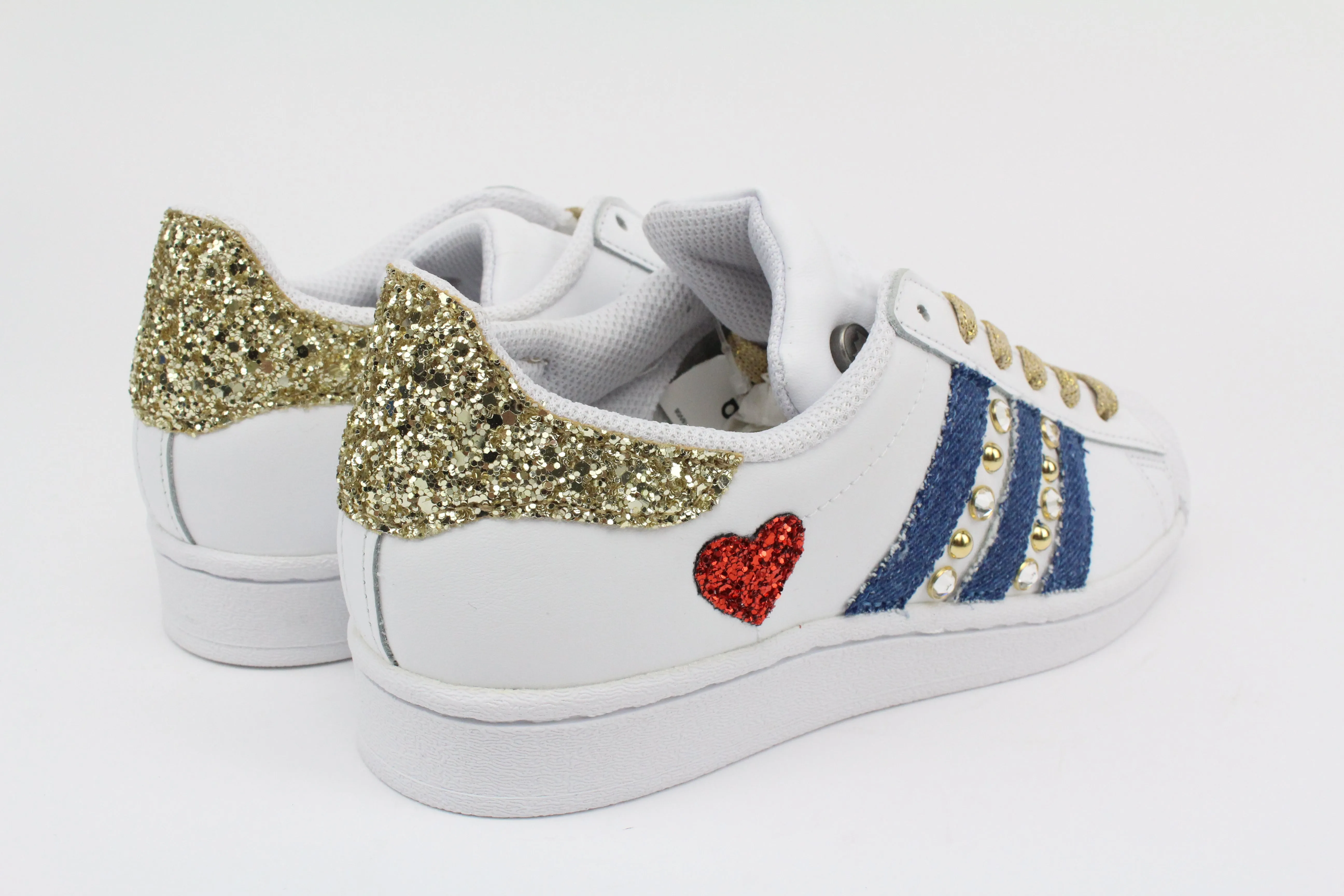 Clean Stitch Adidas Superstar Denim Jeans Strass & Cuore Rosso