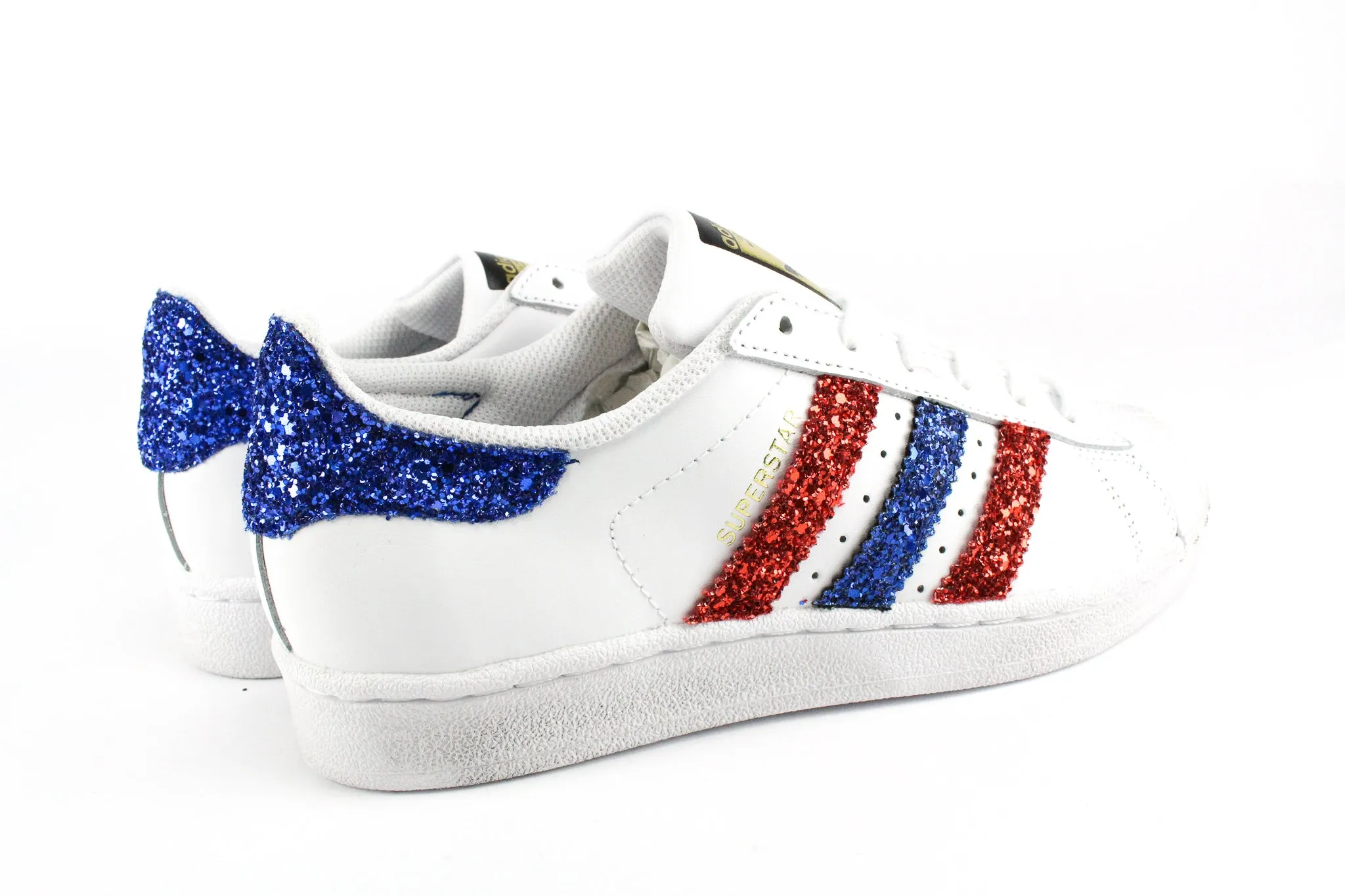 Fresh Vibes Durable Build Adidas Superstar Red & Bluette Glitter