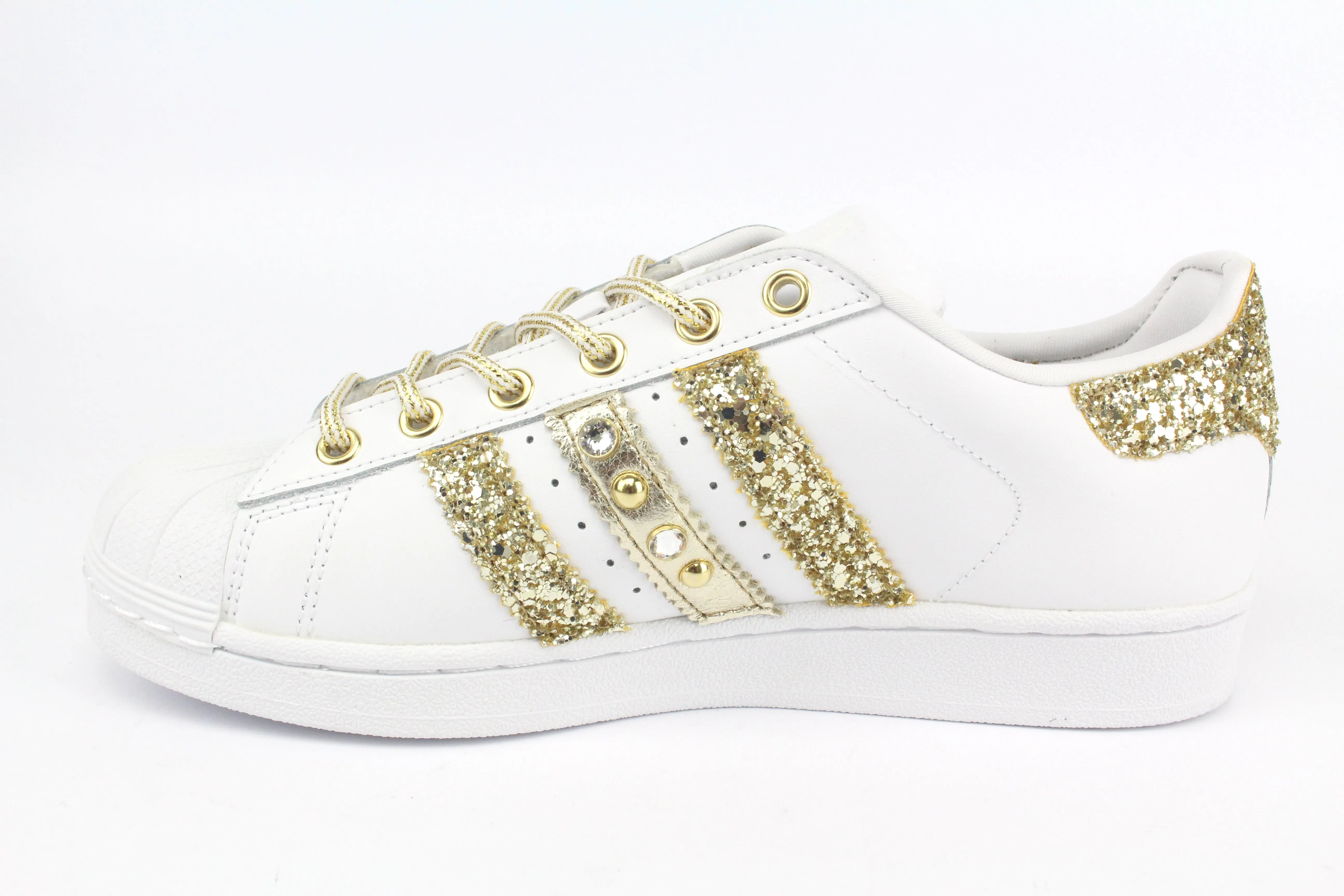 Adidas Superstar Glitter Gold Stella Gold Strass & Lacci Raso Urban Stroll Fast Entry