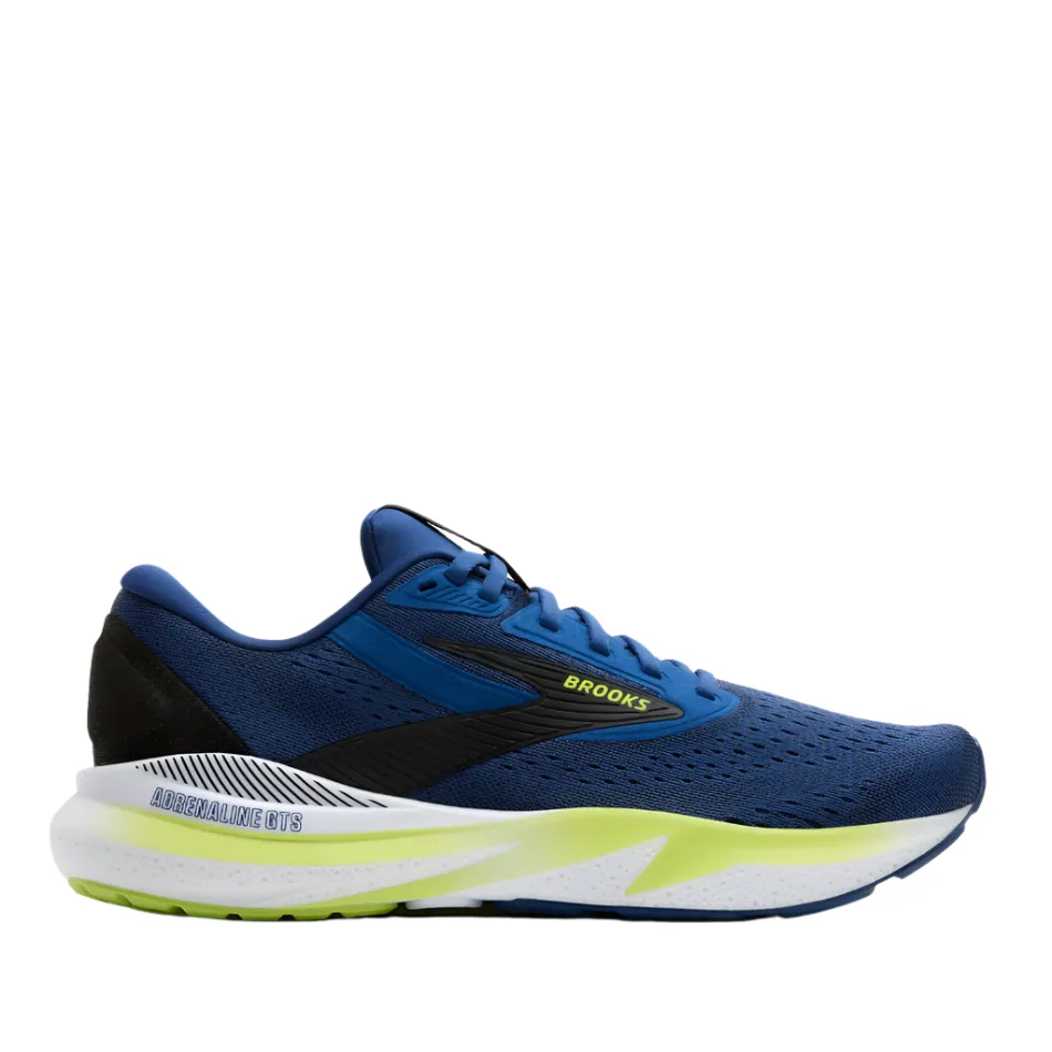 Brooks Men's Adrenaline GTS 24 Running Shoes in Navy Pony/Black/Acid Lime AW25 fartlek - run shoes LeatherUpper