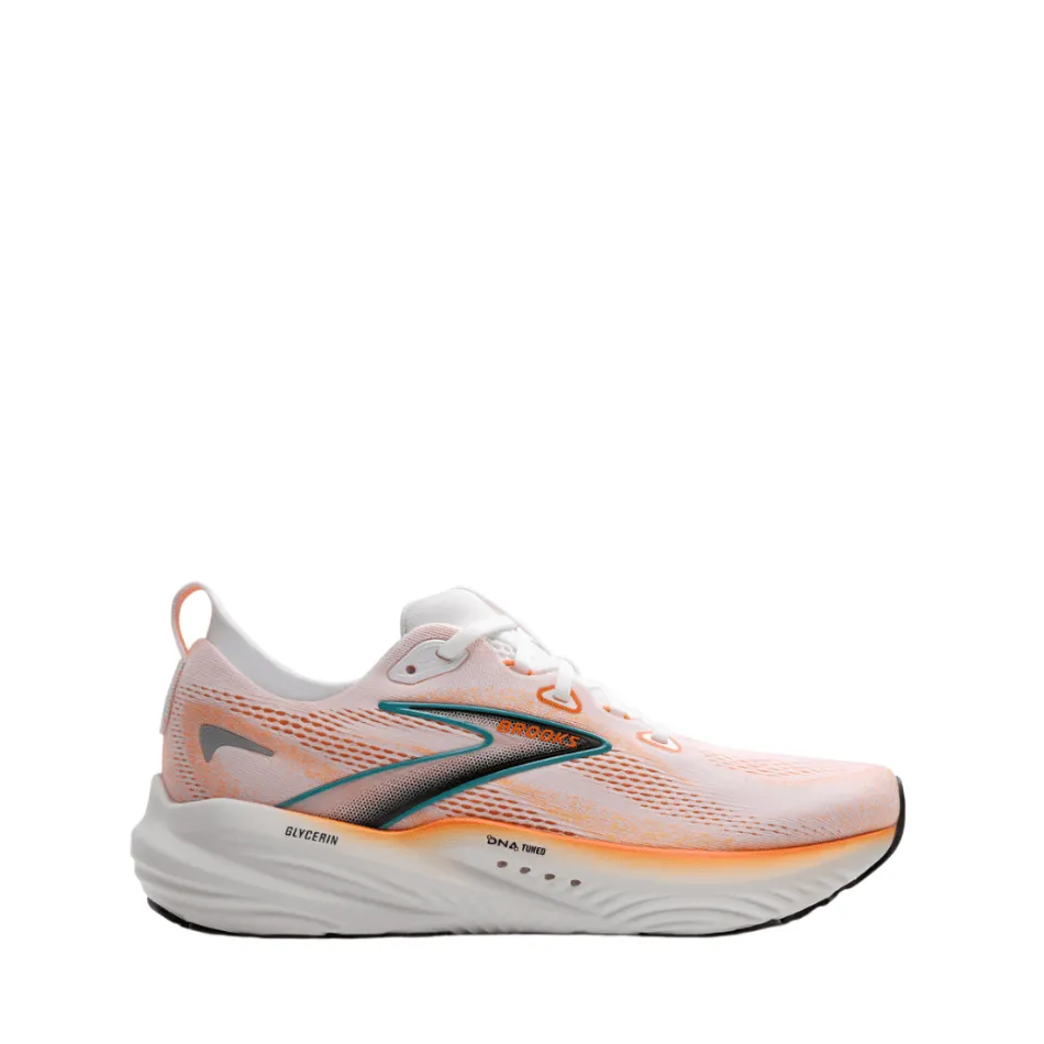 Good stability Vertical Flex Channels Brooks Men's Glycerin 22 Running Shoes in White/Orange/Green Blue Slate SS25