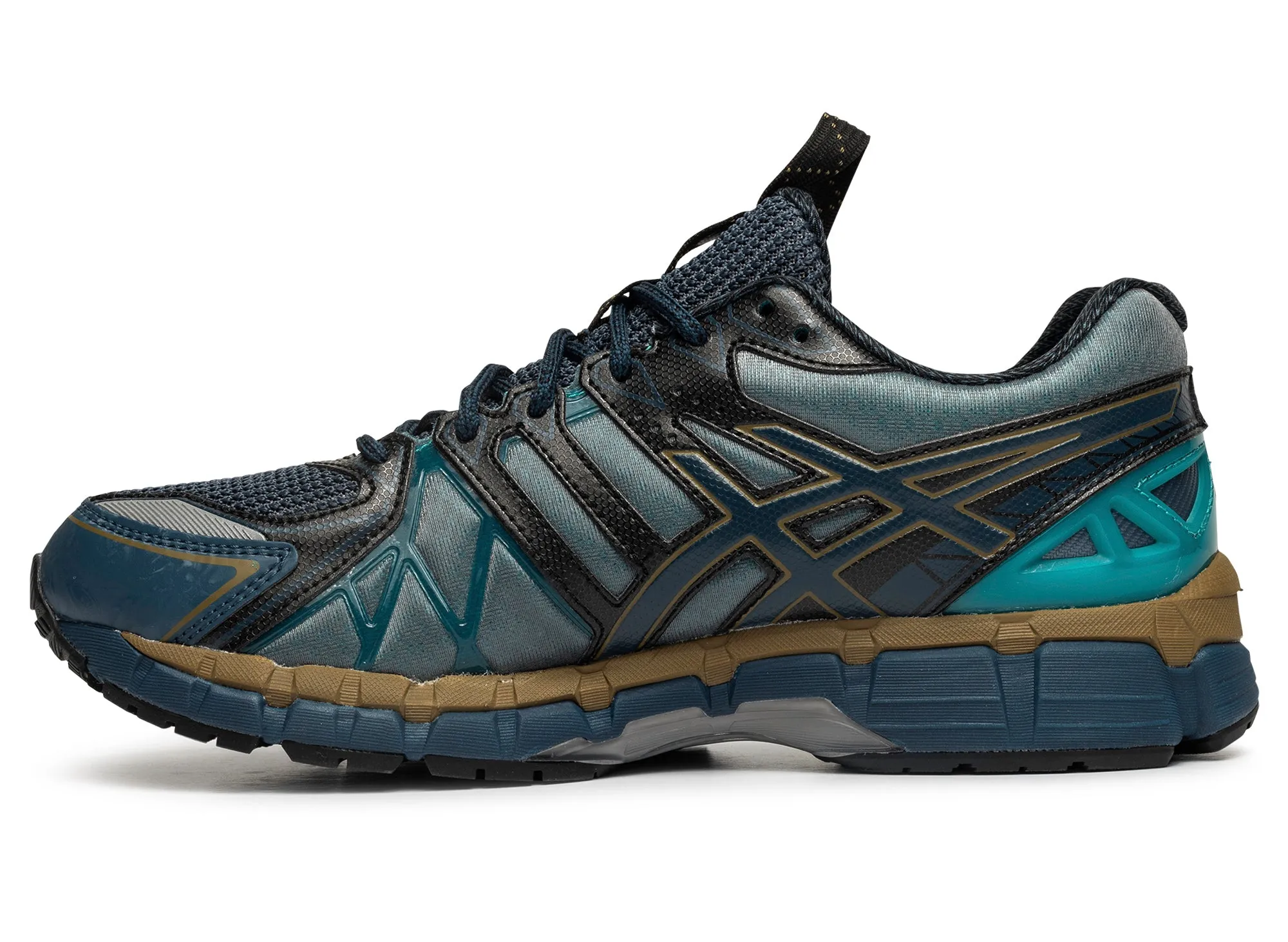 signature shoes running on a track oval Asics x Kiko Kostadinov UB10-S Gel-Kayano 20 'Vintage Indigo / Sea Glass'