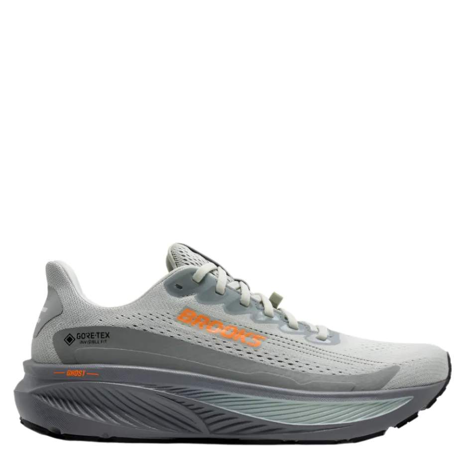 slow - paced fitting Brooks Men's Ghost 17 GTX Running Shoes in Smoke/Primer Grey/Orange AW25