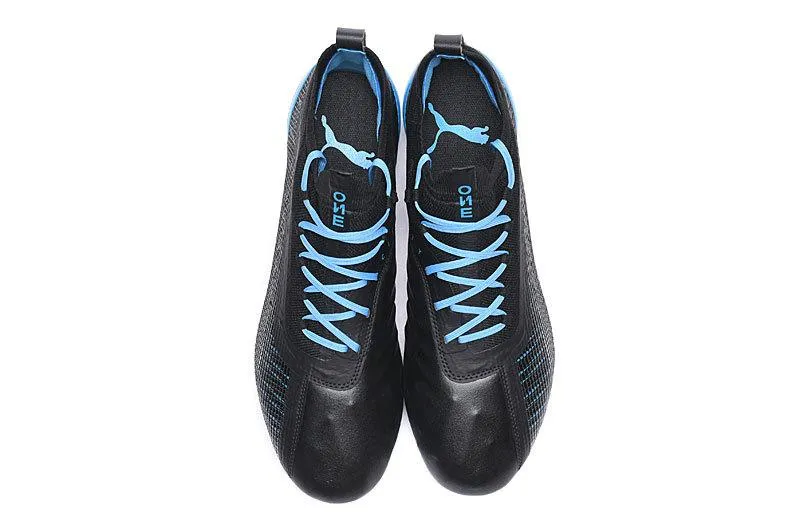 Puma One 5.1 FG AG Soccers Cleats Shoes Black Blue High impact Grip Layer